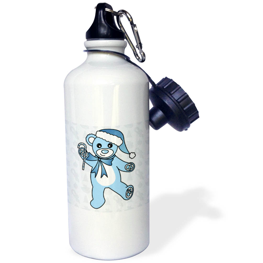 Christmas Cute Dancing Blue Teddy Bear with Santa hat 21 oz Sports Water Bottle wb-15388-1