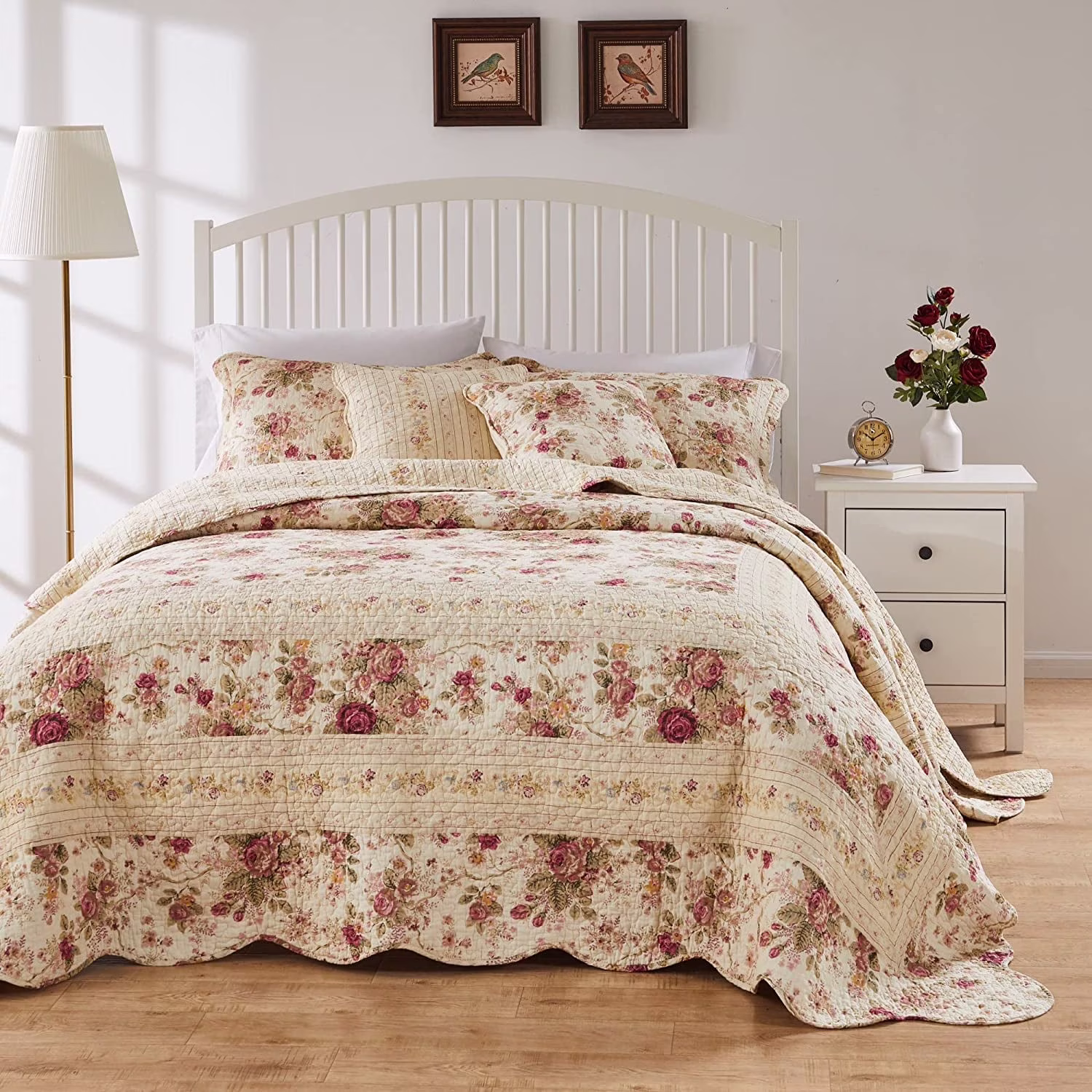 Greenland Home Fashions Antique Rose Shabby Chic Cotton Bedspread Set, Ecru, 3-Piece Queen