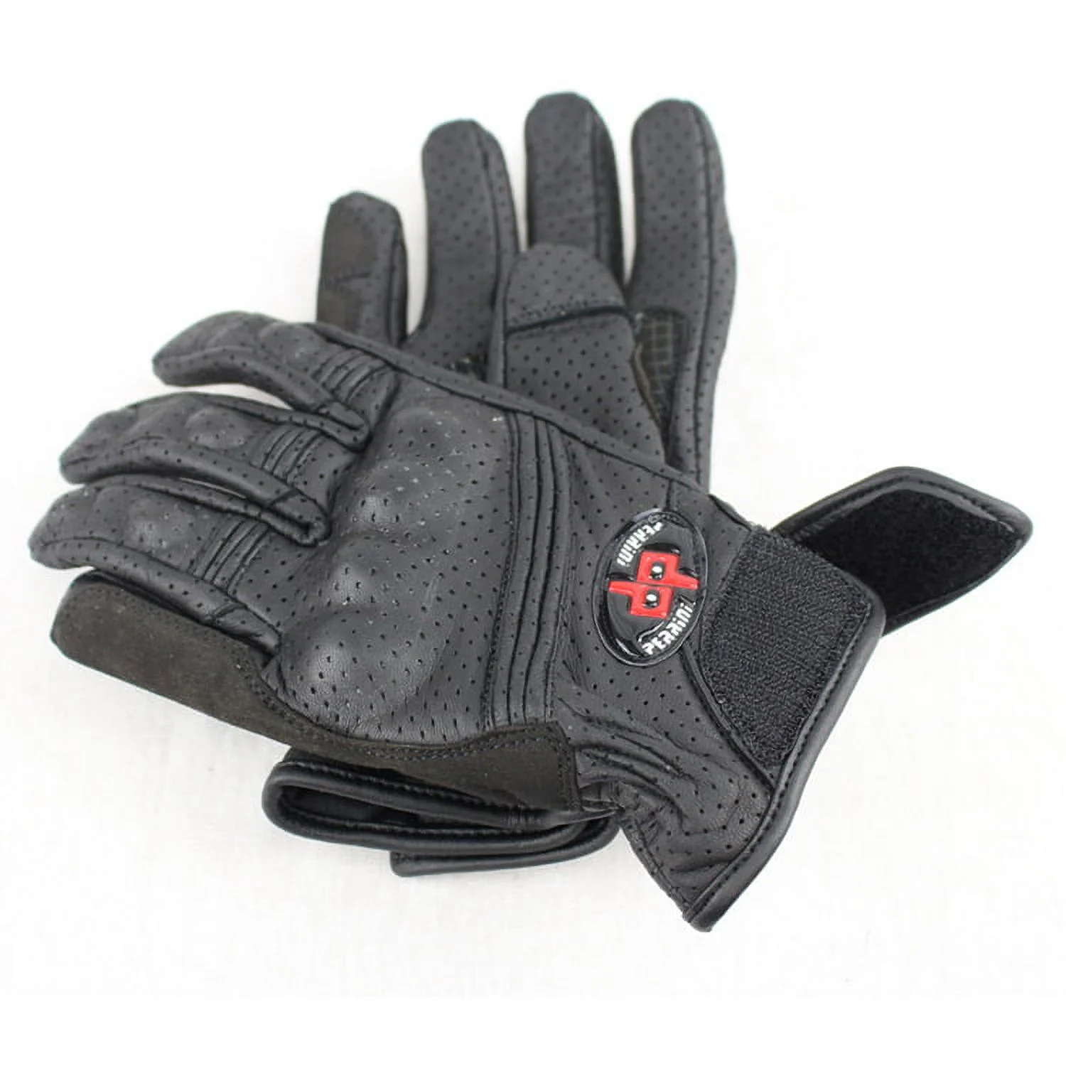 Defender  Pro Motorcycle Biker Racing Motorbike Cross Line Perforated Leather Gloves (All Sizes)