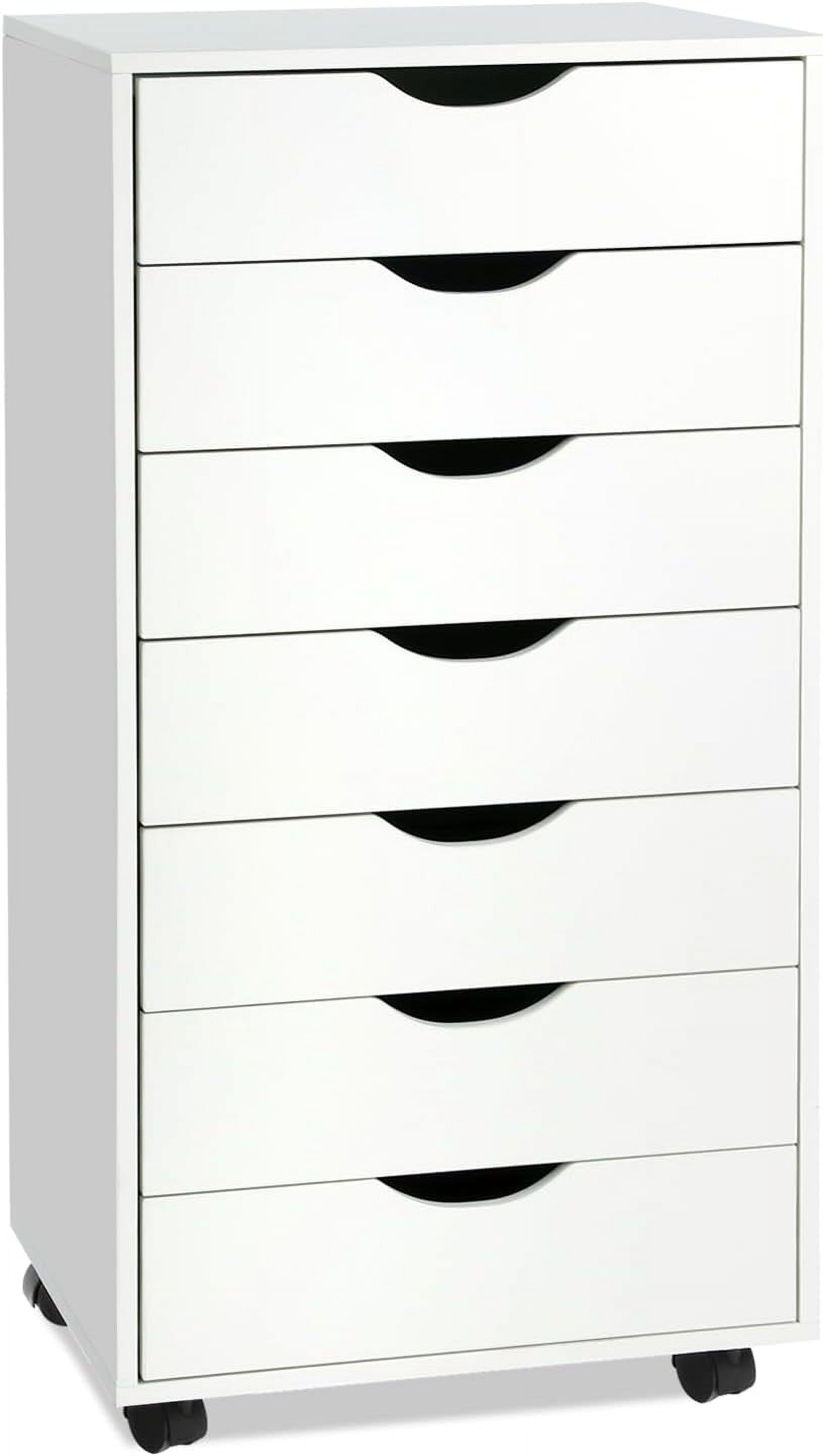 White 7-Drawer Dresser, Tall Chest of Drawers with Caster Wheels, Storage Cabinet for Bedroom, Living Room