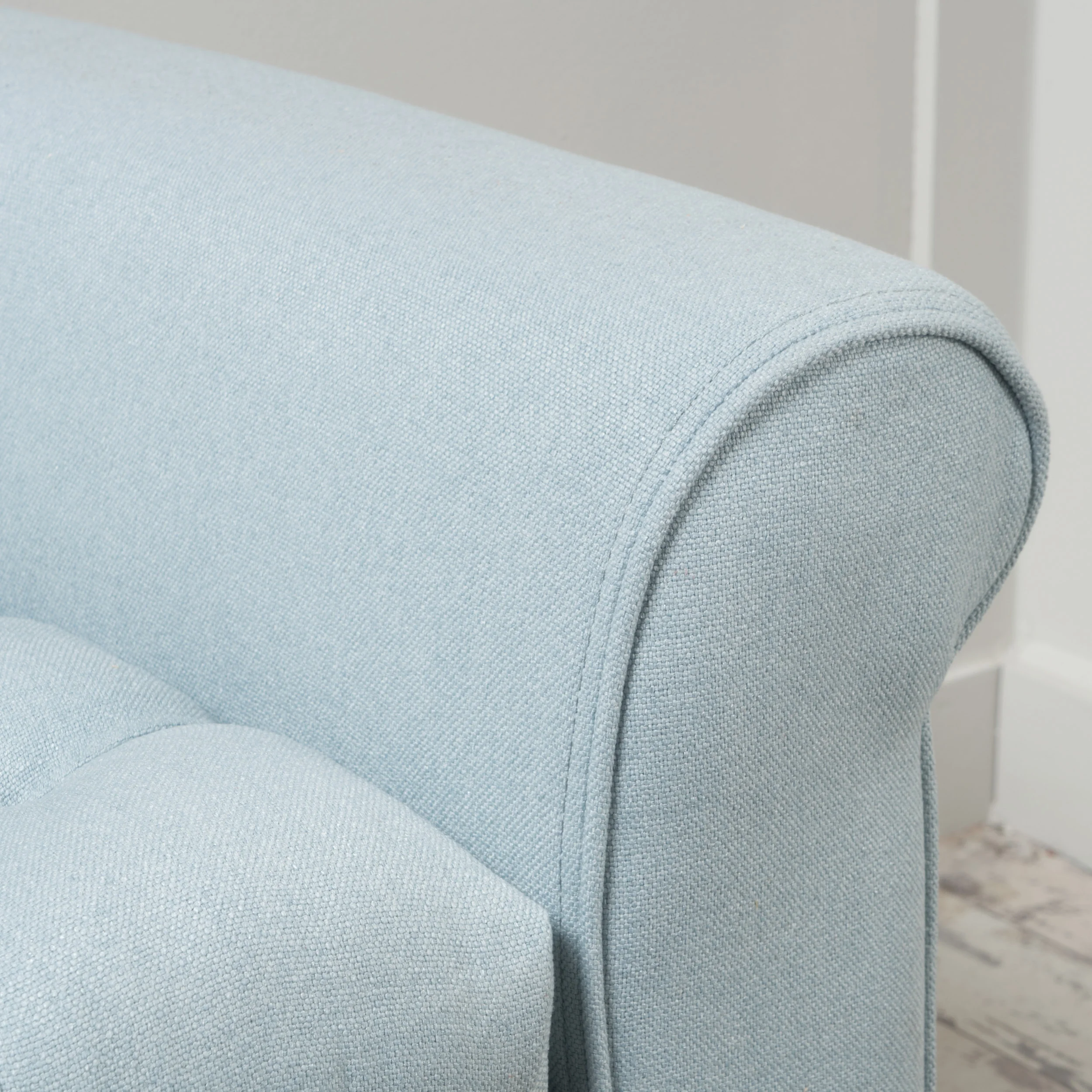 Noble House Sheffield Contemporary Rolled Arm Fabric Storage Ottoman Bench, Light Sky and Dark Brown