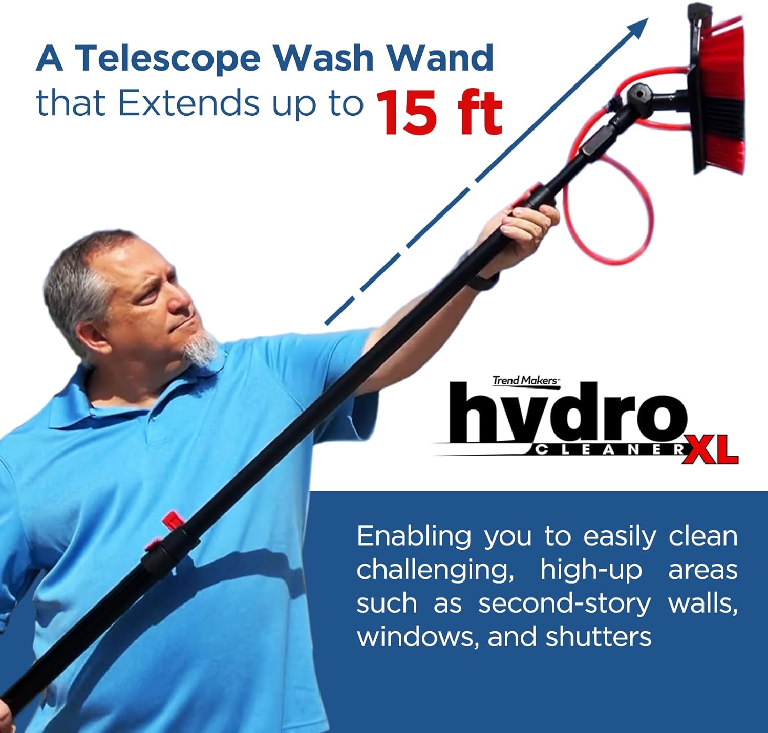 Trend Makers 15ft HydroCleaner XL - Telescoping Wash Wand, High-Intensity Power Water Jets