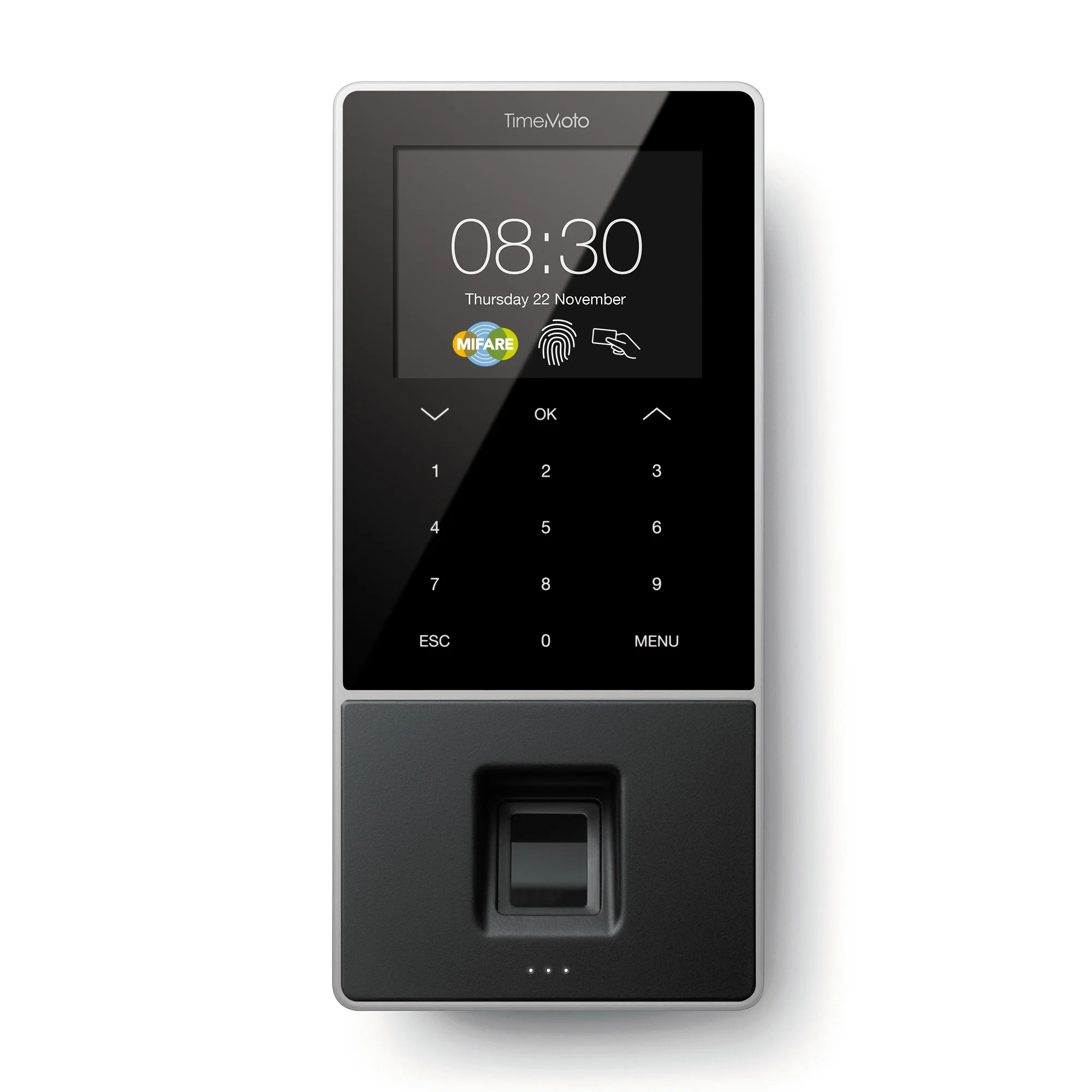 TimeMoto TM-828 SC - Clocking-in System with Fingerprint, MIFARE, DESfire and RFID Reader for Up to 2.000 Users - Including Employee Management Solution
