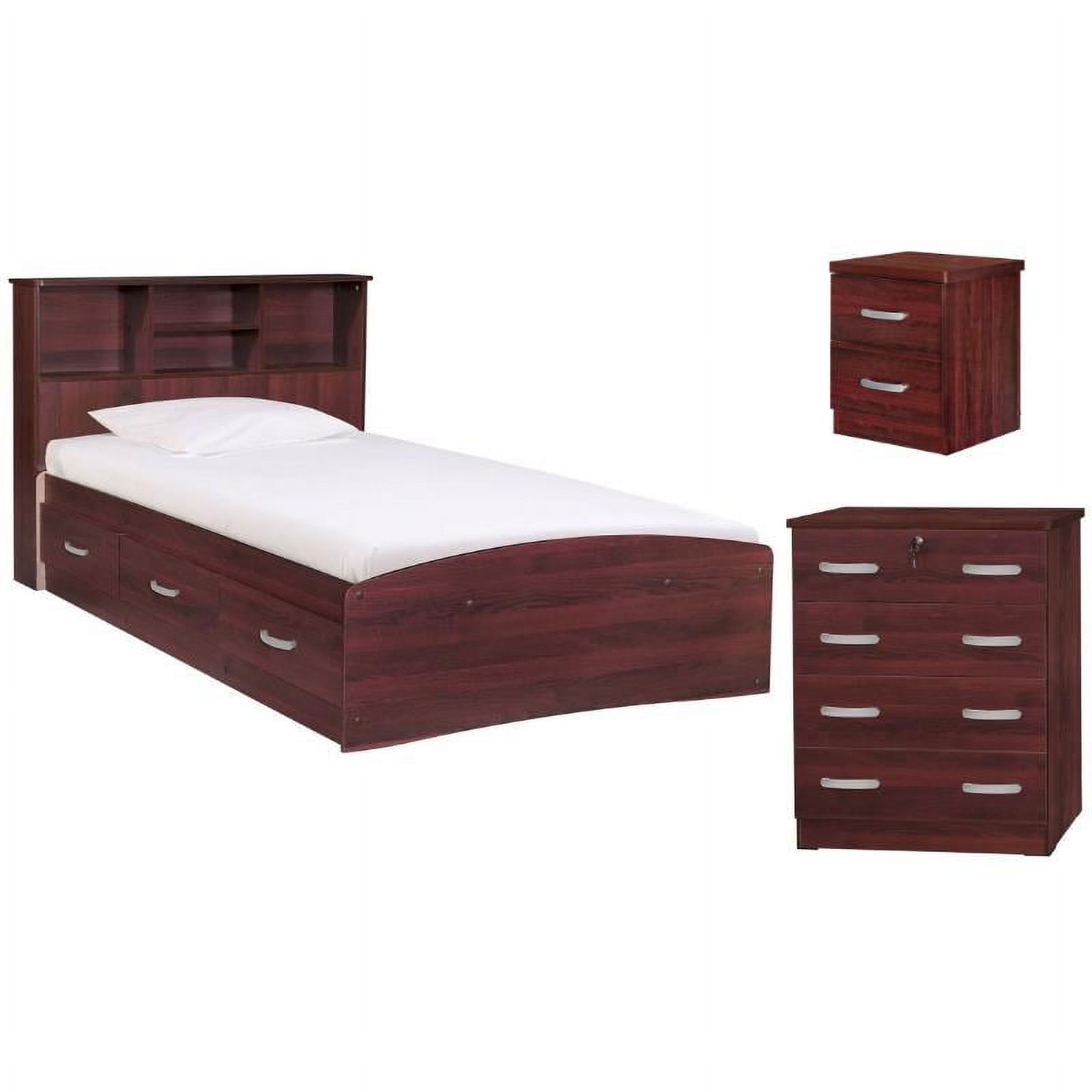 Home Square 3-Piece Set with Twin Bed 4-Drawer Dresser with Lock and Nightstand