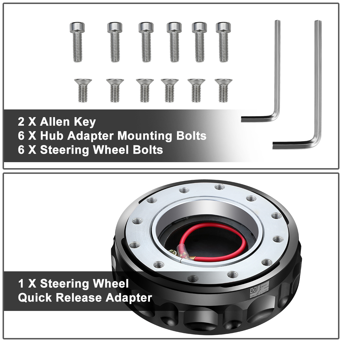 J2 Engineering J2-QR-ZTL-9070-BK Universal Fits 6 Bolt 70 / 74mm Steering Wheel Quick Release Hubs Adapter Black