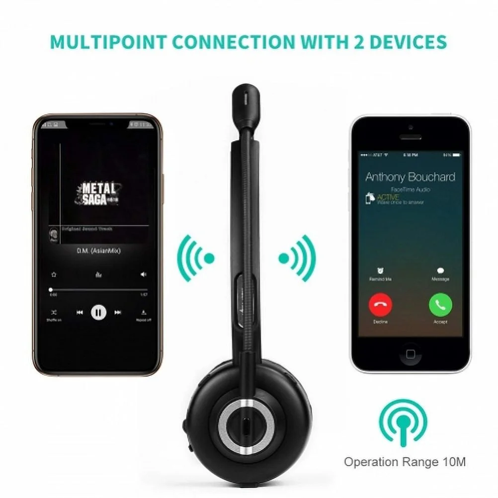 Wireless Headphone With Mic Headset Hands-free Meeting Office Earphone for Samsung Galaxy A20 A10e - Sonim XP8 XP3 - Sony Xperia 1 - Verizon Ellipsis 8 HD - Wiko Ride - Xiaomi Mi 9T 9