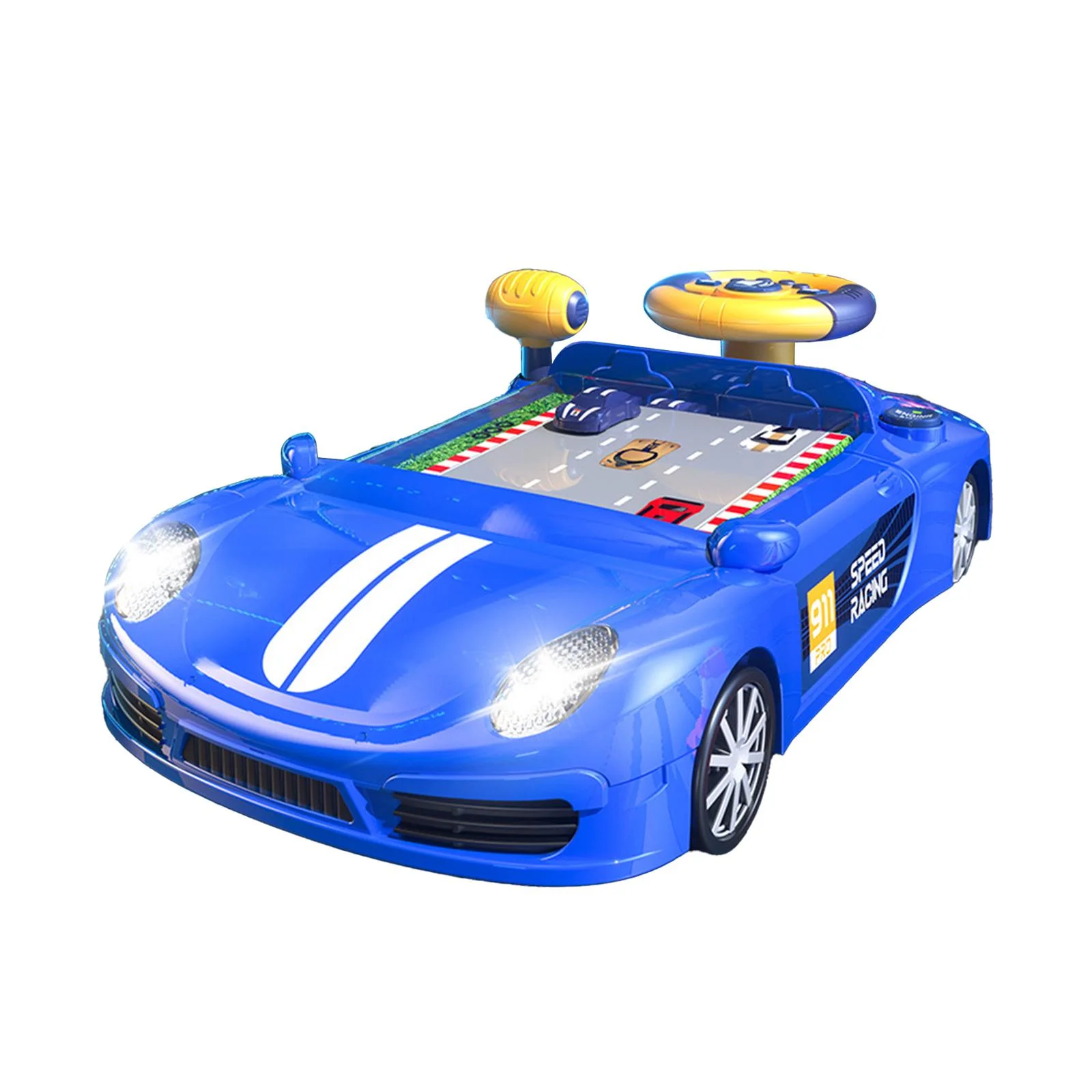 MERIGLARE Electric Simulation Steering Wheel Toy Portable Car Adventure Games Simulation Driving Sounding Toy for Kids Teens Girls Boys Blue