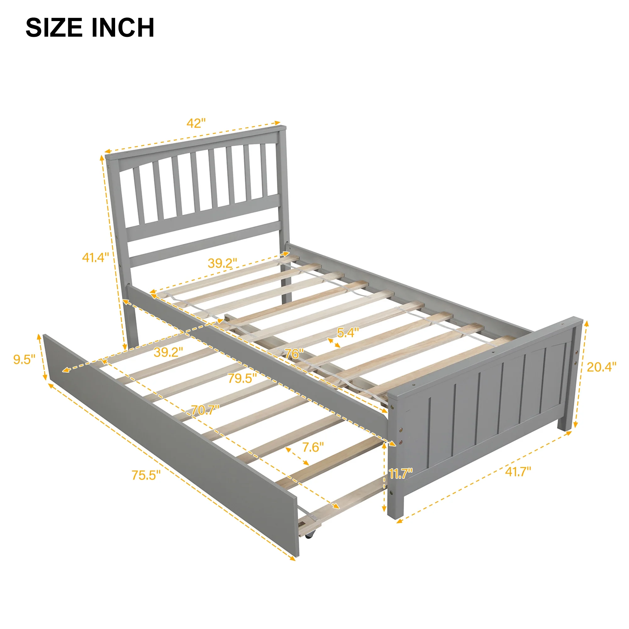Gray Twin Size Platform Bed with Trundle