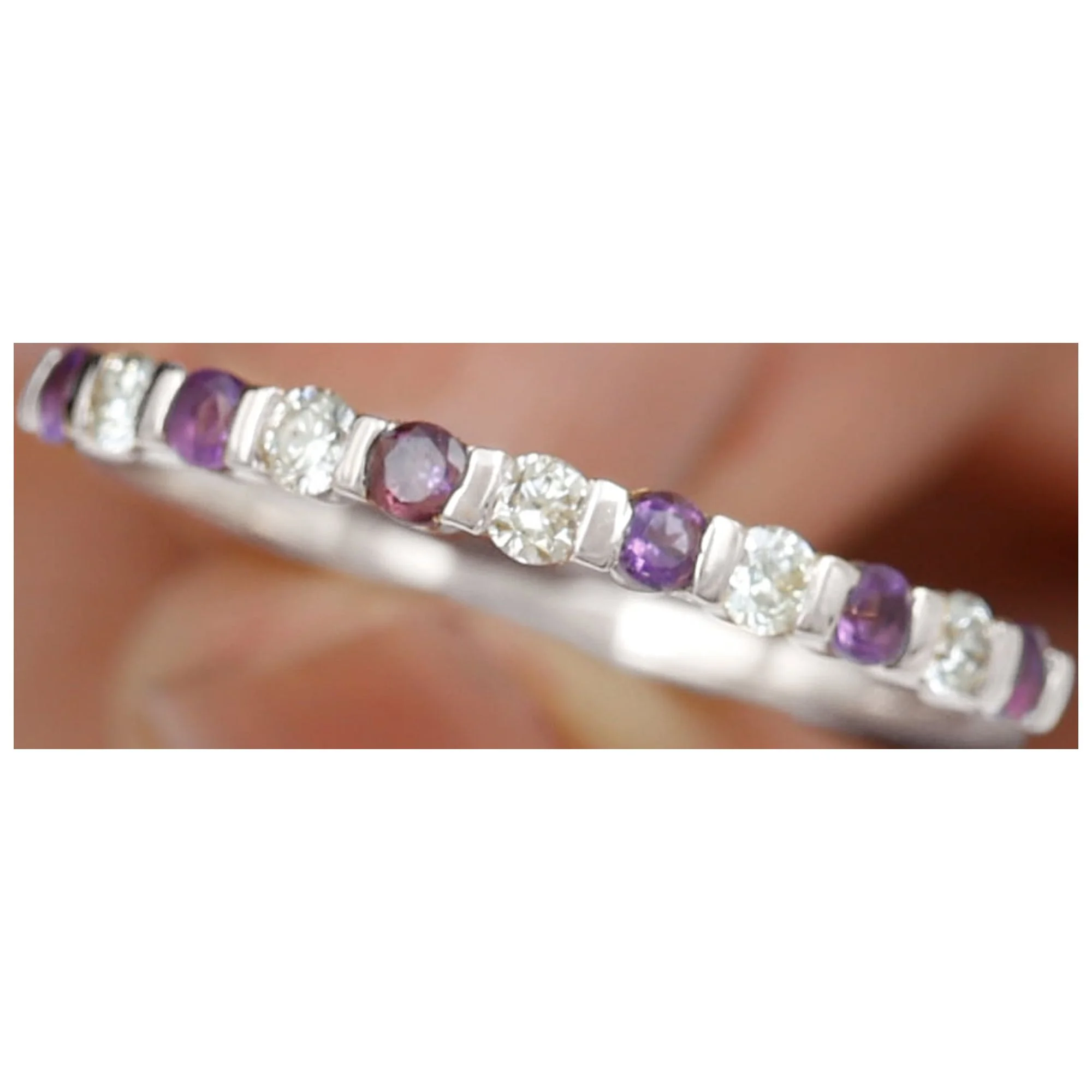 1/4 CT Amethyst and Moissanite Stackable Ring in Bar Set, 925 Sterling Silver, US 4.00