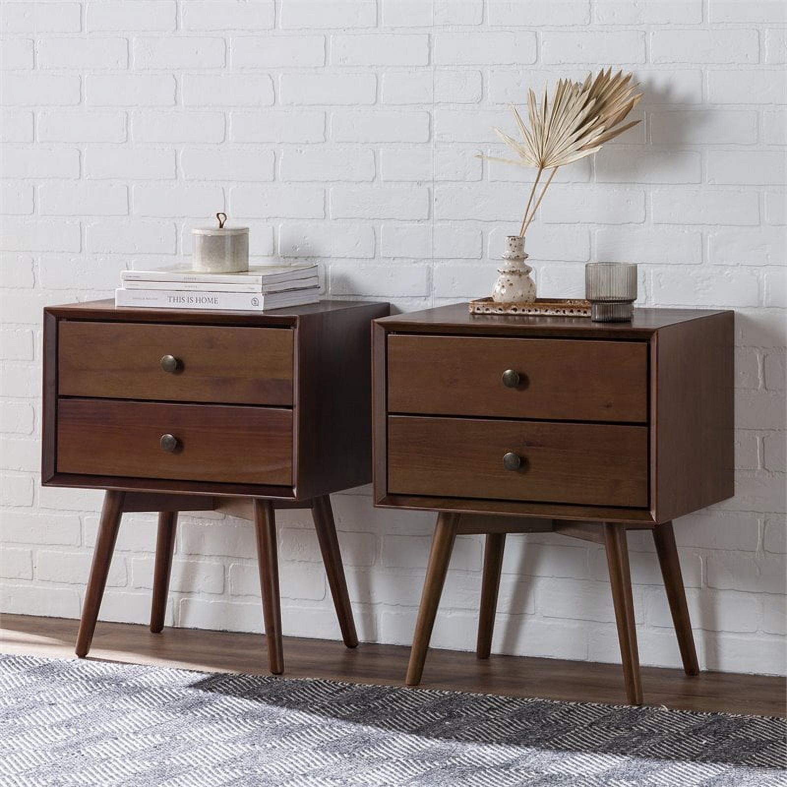 Walker Edison 2-Piece Solid Pine Wood Bedroom Nightstand Set in Walnut