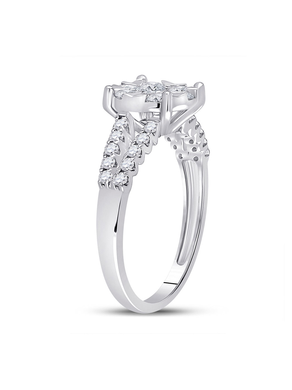 14kt White Gold Womens Round Diamond Flower Cluster Ring 1 Cttw