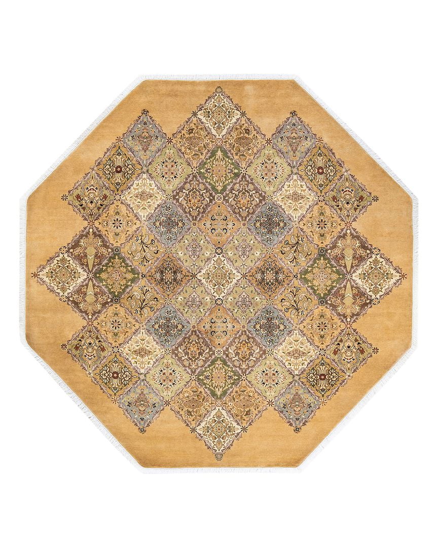 Hand-Knotted Wool Oriental Traditional Yellow Octagon Area Rug 8' 1