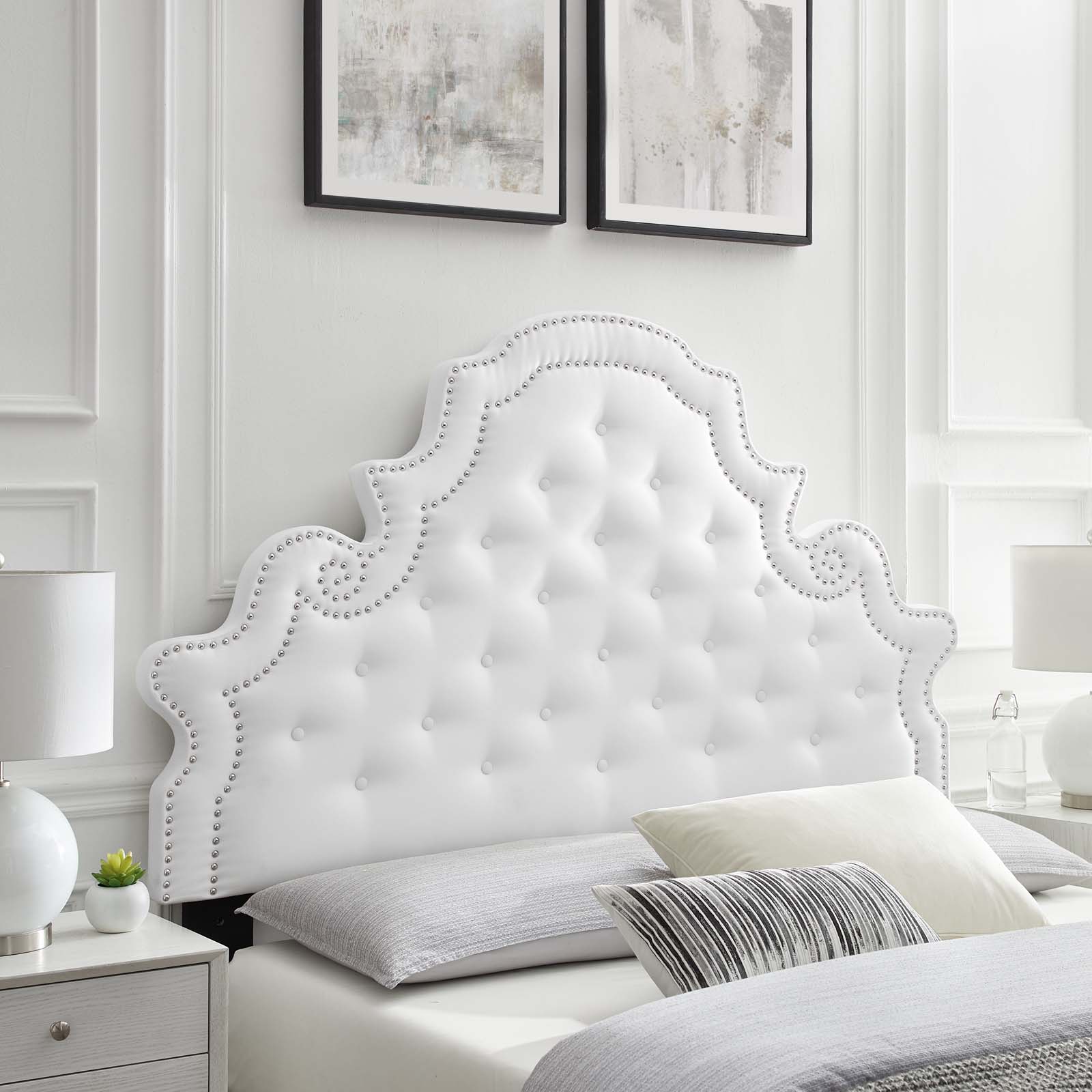 Tufted Headboard, King Size, Velvet, White, Modern Contemporary Urban Design, Bedroom Master Guest Suite