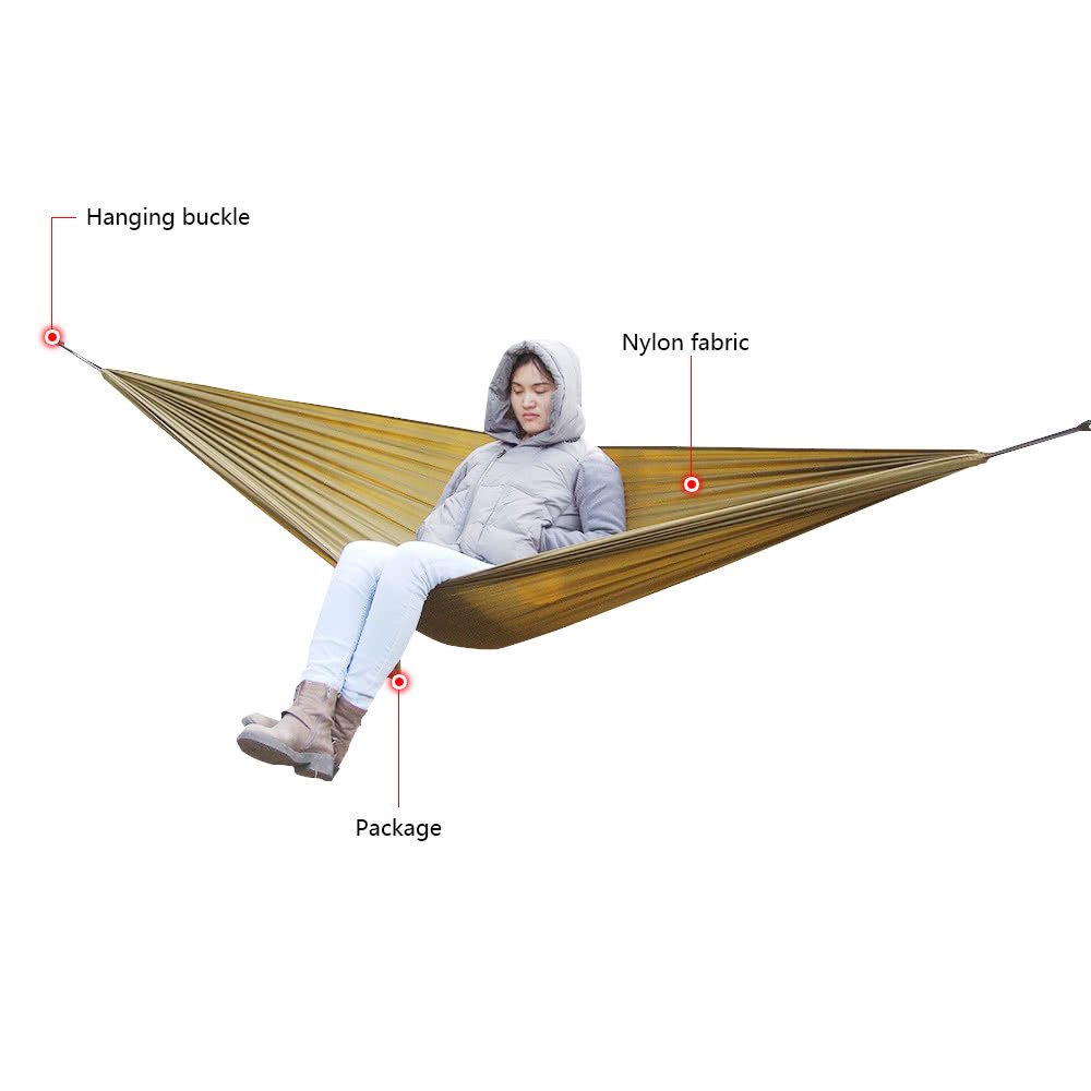 Portable and durable compact nylon fabric two-person travel camping hammock - brown