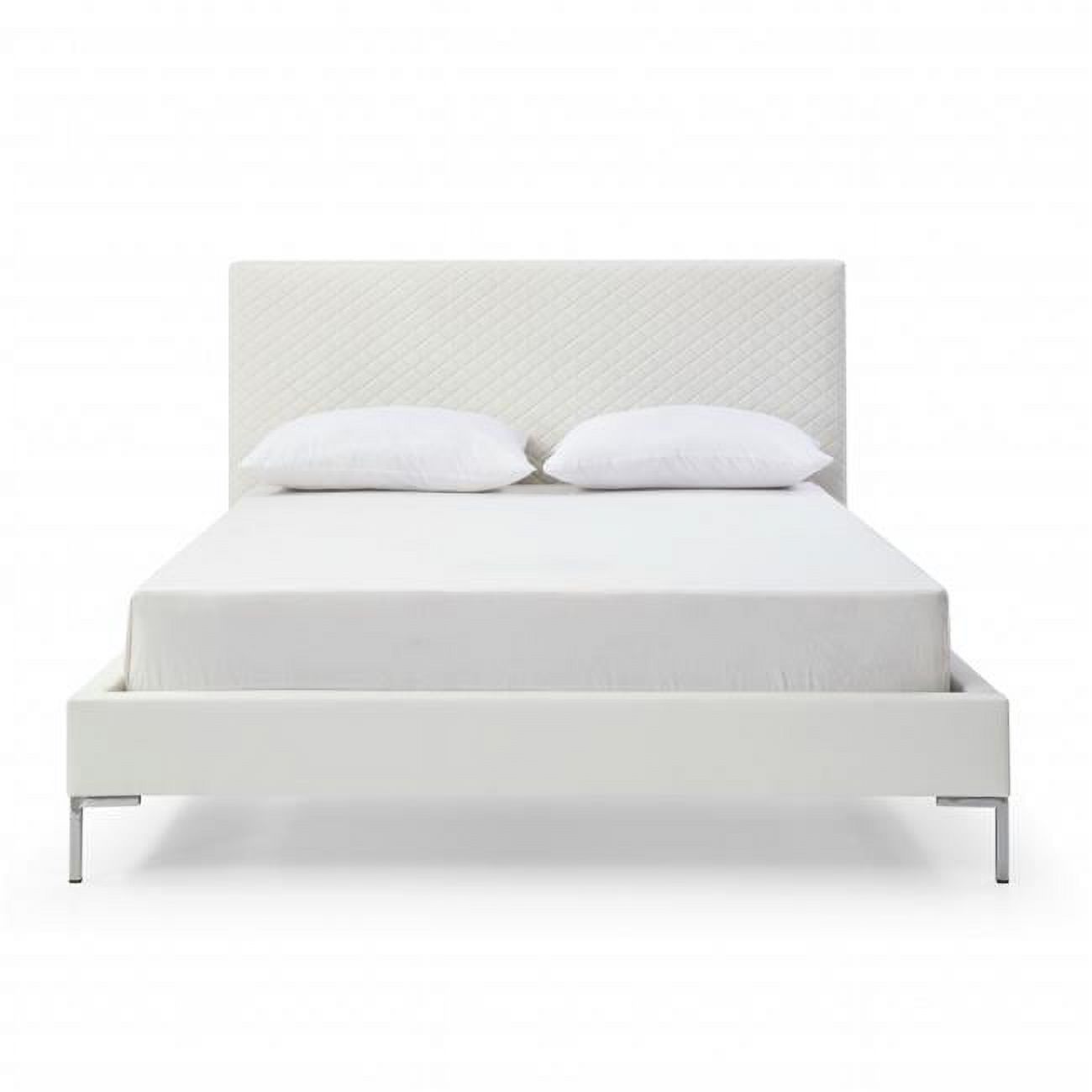 43 x 64 x 85 in. Queen Size White Upholstered Faux Leather Bed Frame