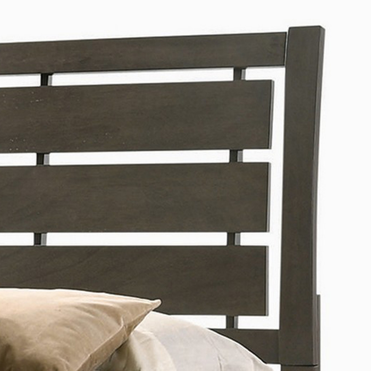 Twin Size Bed Horizontal Slatted Headboard Low Platform Gray Finish- Saltoro Sherpi