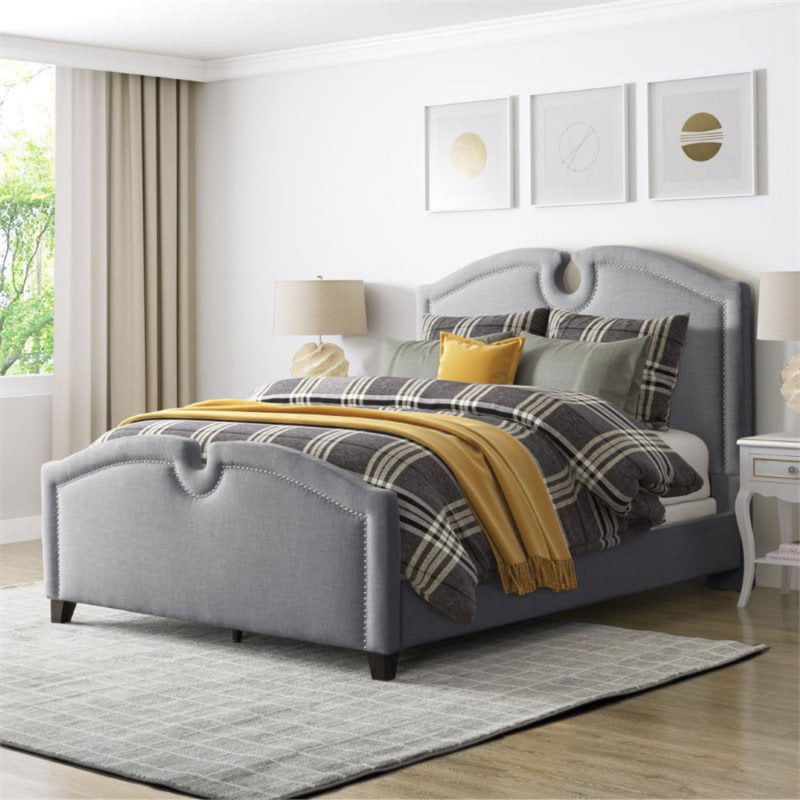 Atlin Designs Upholstered Fabric King Panel Bed with Headboard in Gray