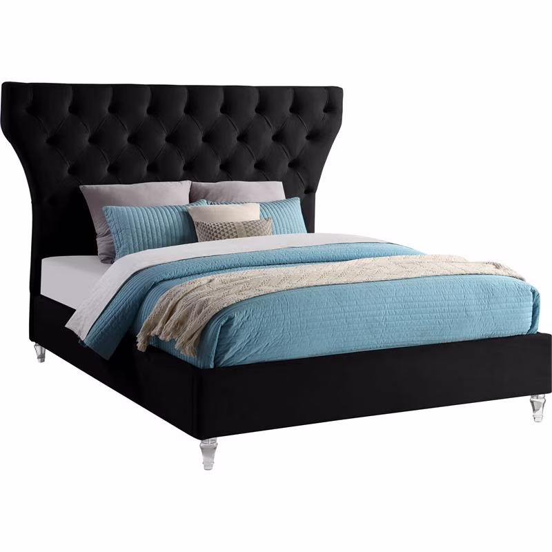 Meridian Furniture Kira Black Velvet Queen Bed