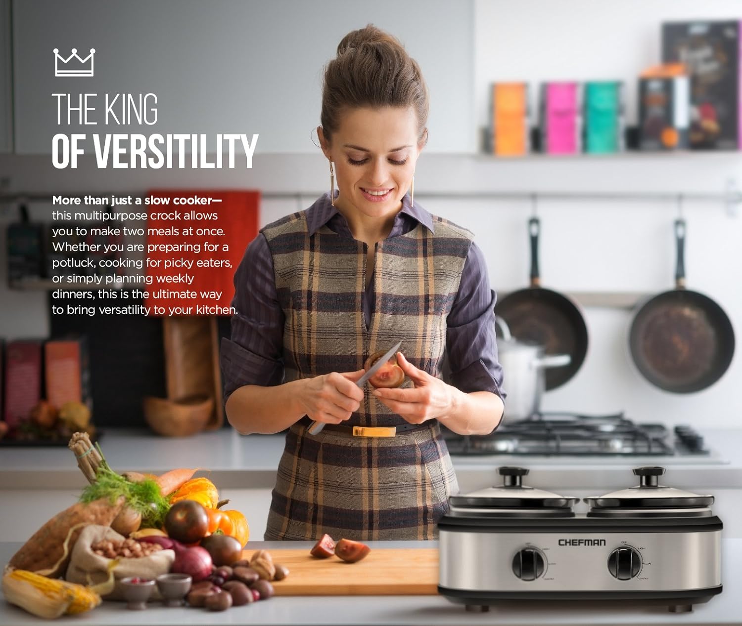 YONG RJ15-125-D Double Slow Cooker & Buffet Server with 2 Removable 1.25 Qt. Oval Crocks, Pot Inserts Individually Heat Controlled, 2.5 Quarts, Stainless Steel