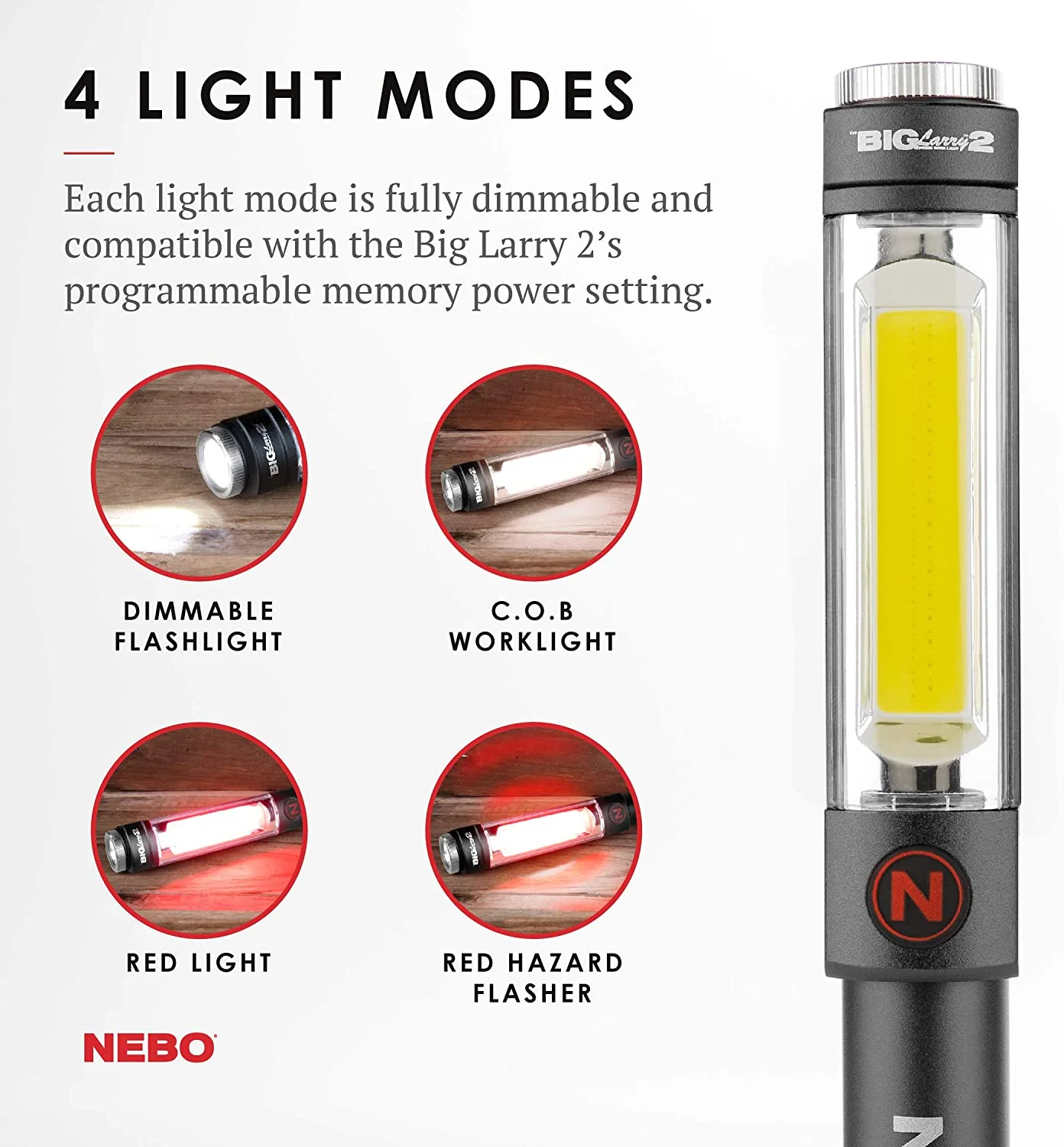 NEBO BIG LARRY 2 Power Work Light | Bright Flashlight and Work Light with Clip and Magnetic Base | Storm Gray