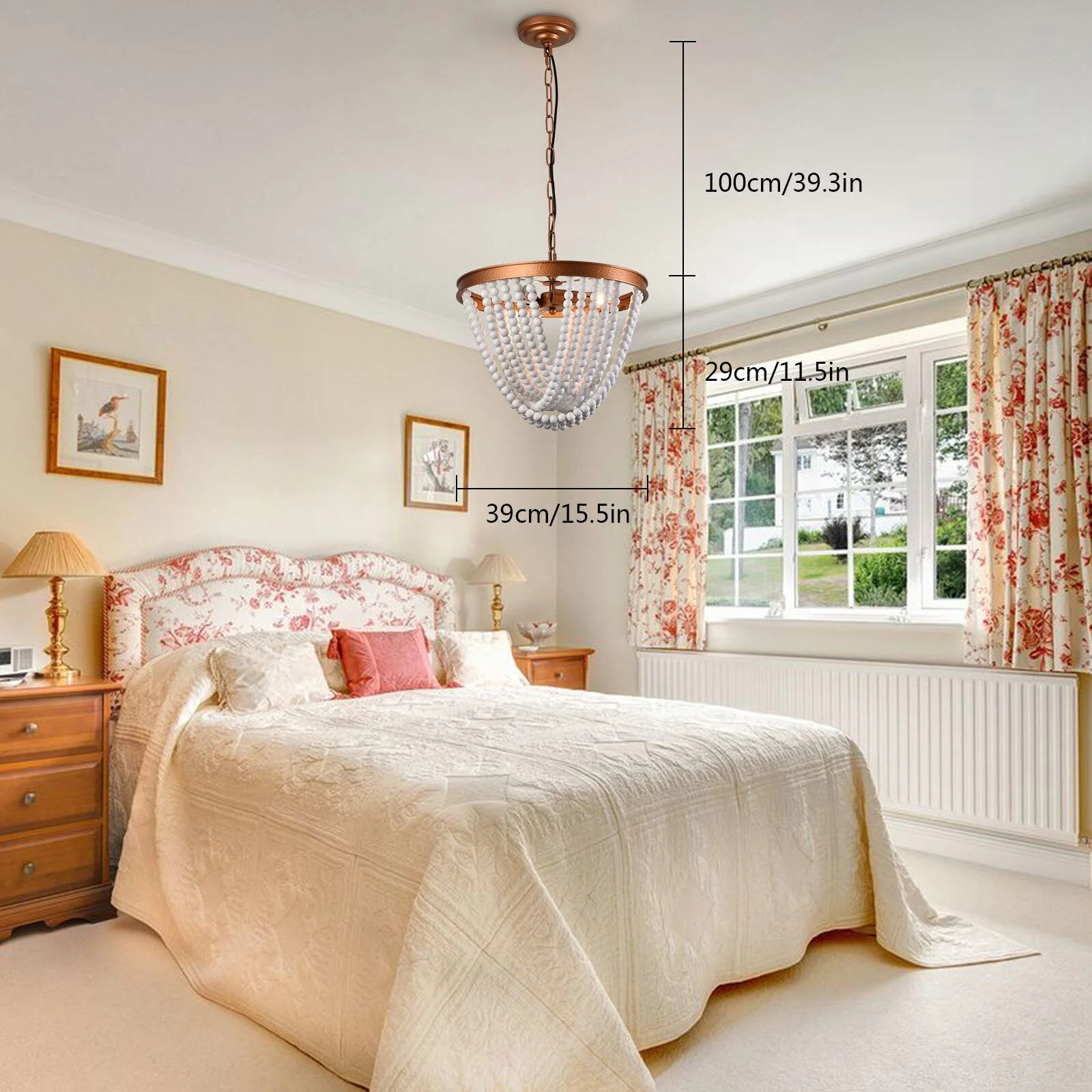 Oukaning 3-lights Boho Wood Bead Chandelier Adjustable Height Pendant Light Ceiling Lamp Bohemian-inspired 15.5