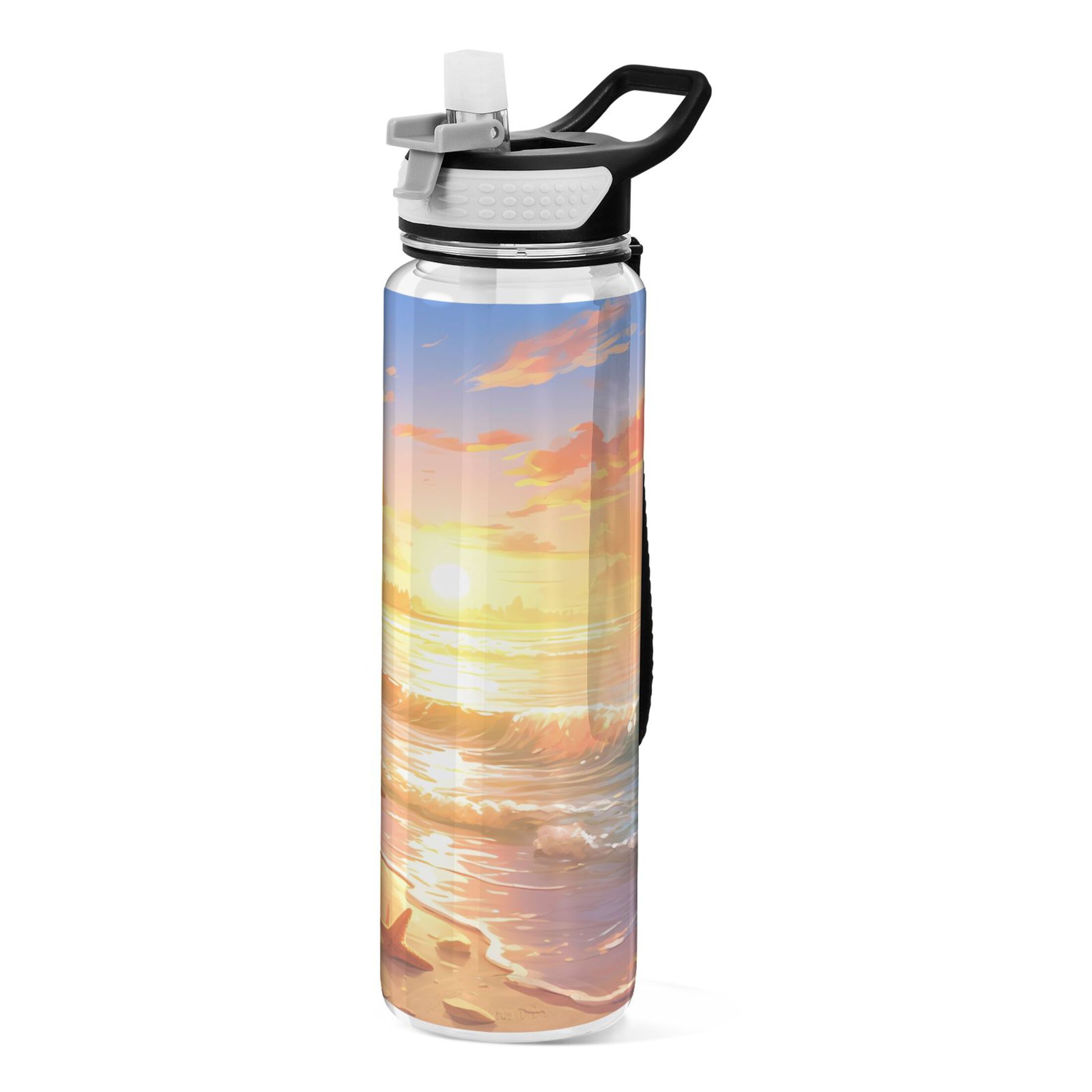 Seastar with Sunset 32oz Sports Water Bottles Leakproof Tritan Bottle with Straw BPA Free Clear Bottle for Fitness Gym Outdoor Cycling