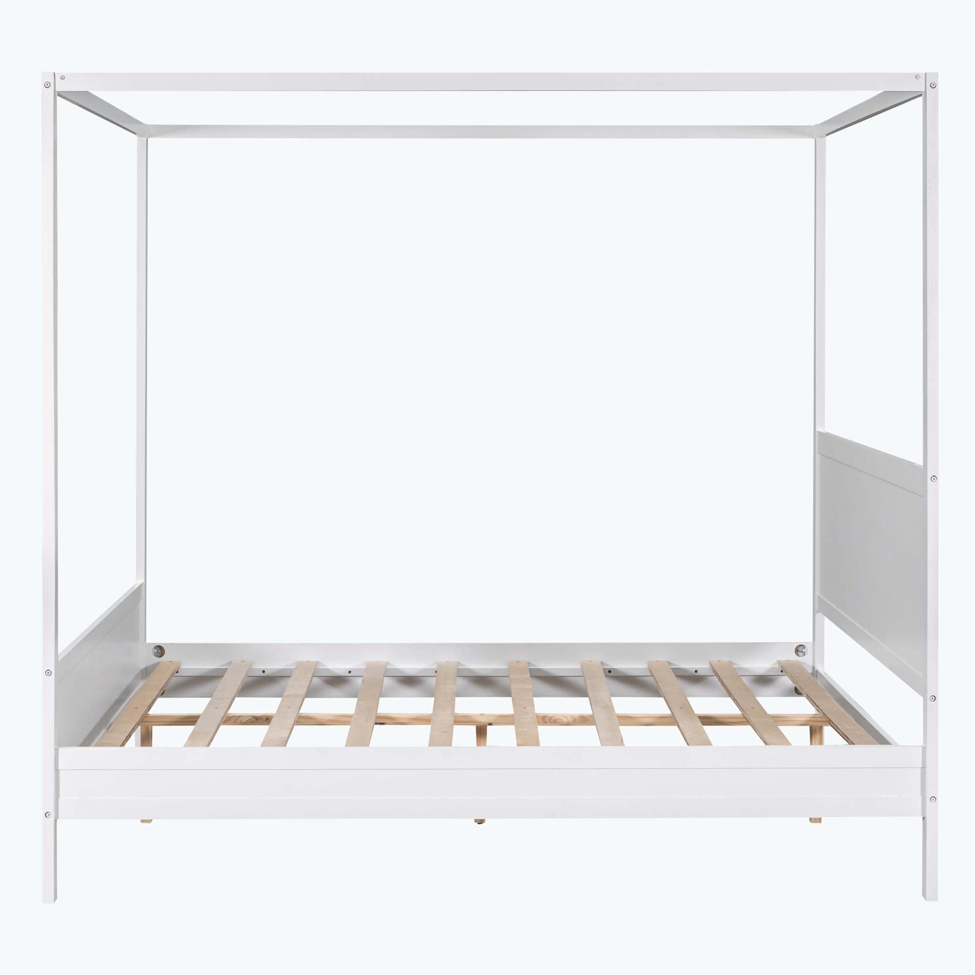 Queen Size Modern Canopy Platform Bed with Headboard and Footboard White