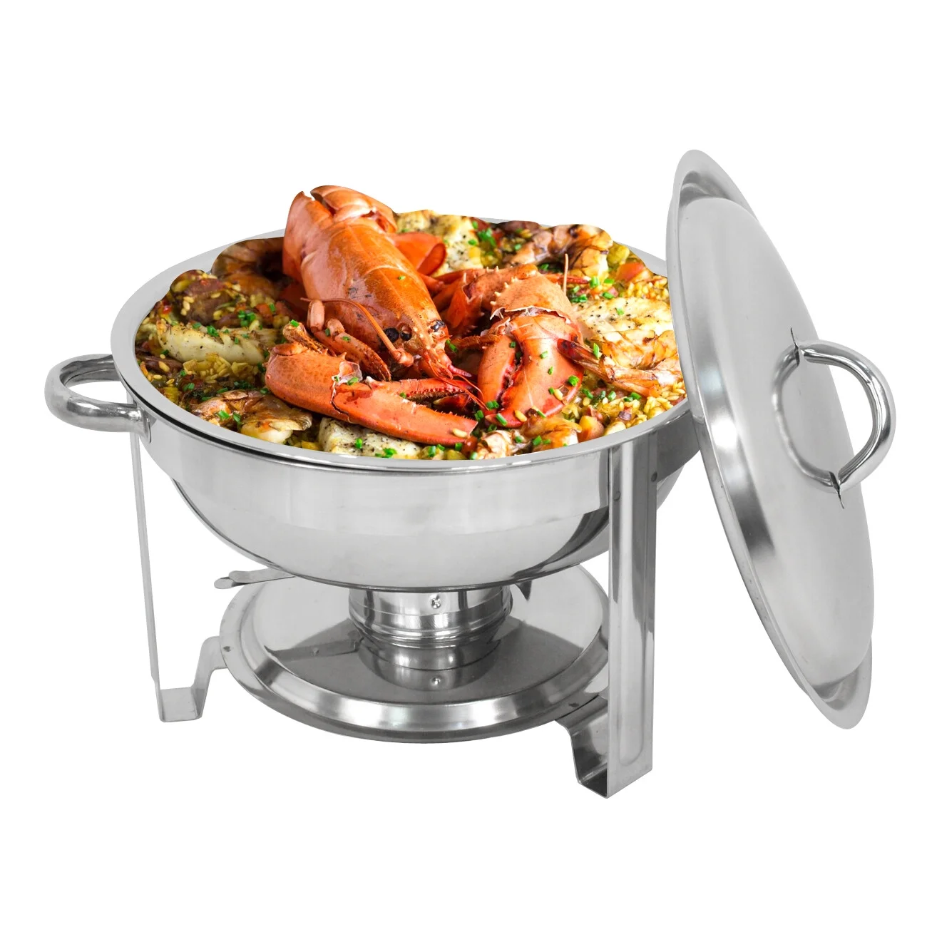 SuperDeal Glossy Round Chafing Dish 5Qt. Buffet Stove Hotel Catering Alcohol Furnace, 3 Pack