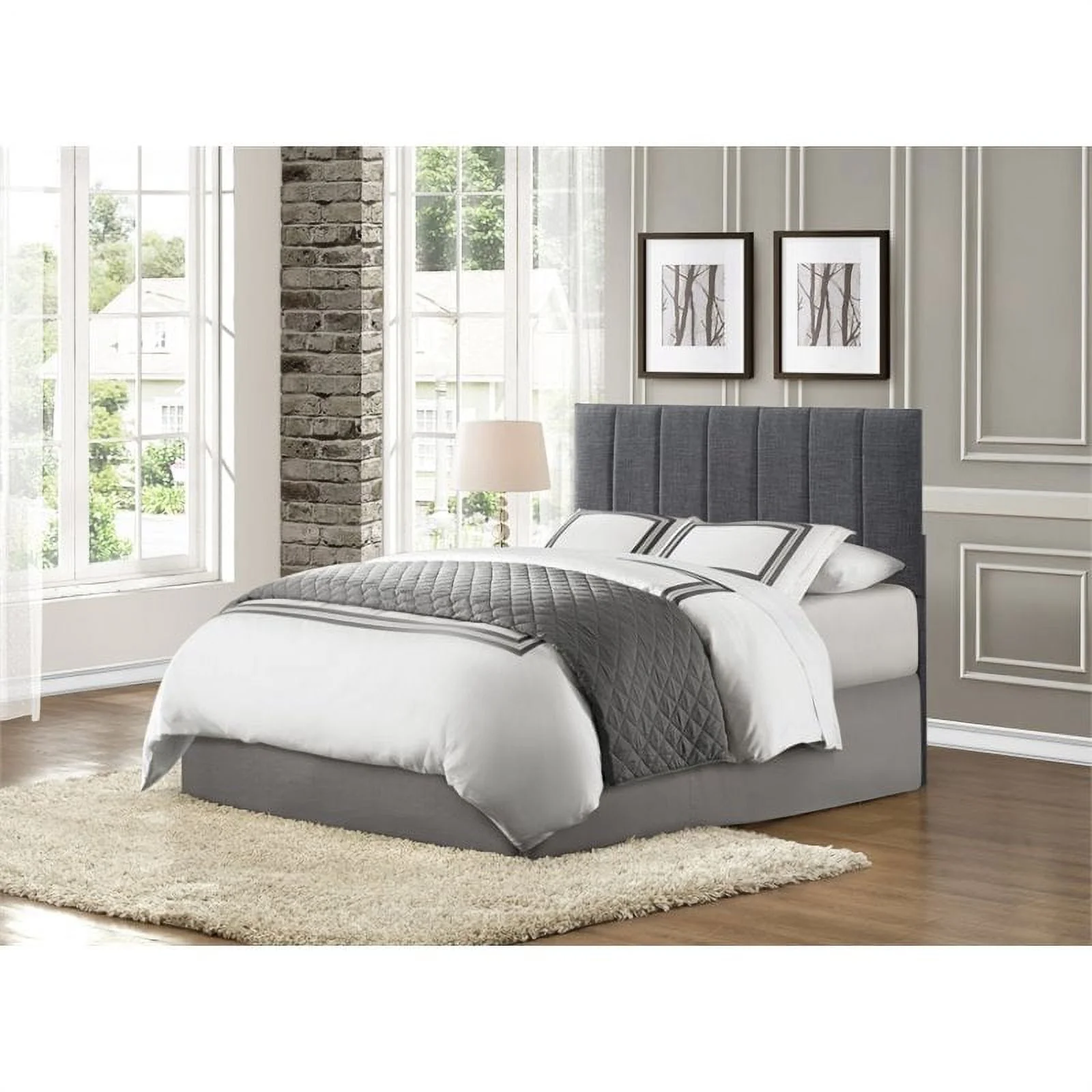 Pemberly Row Full Queen Upholstered Panel Headboard in Gray