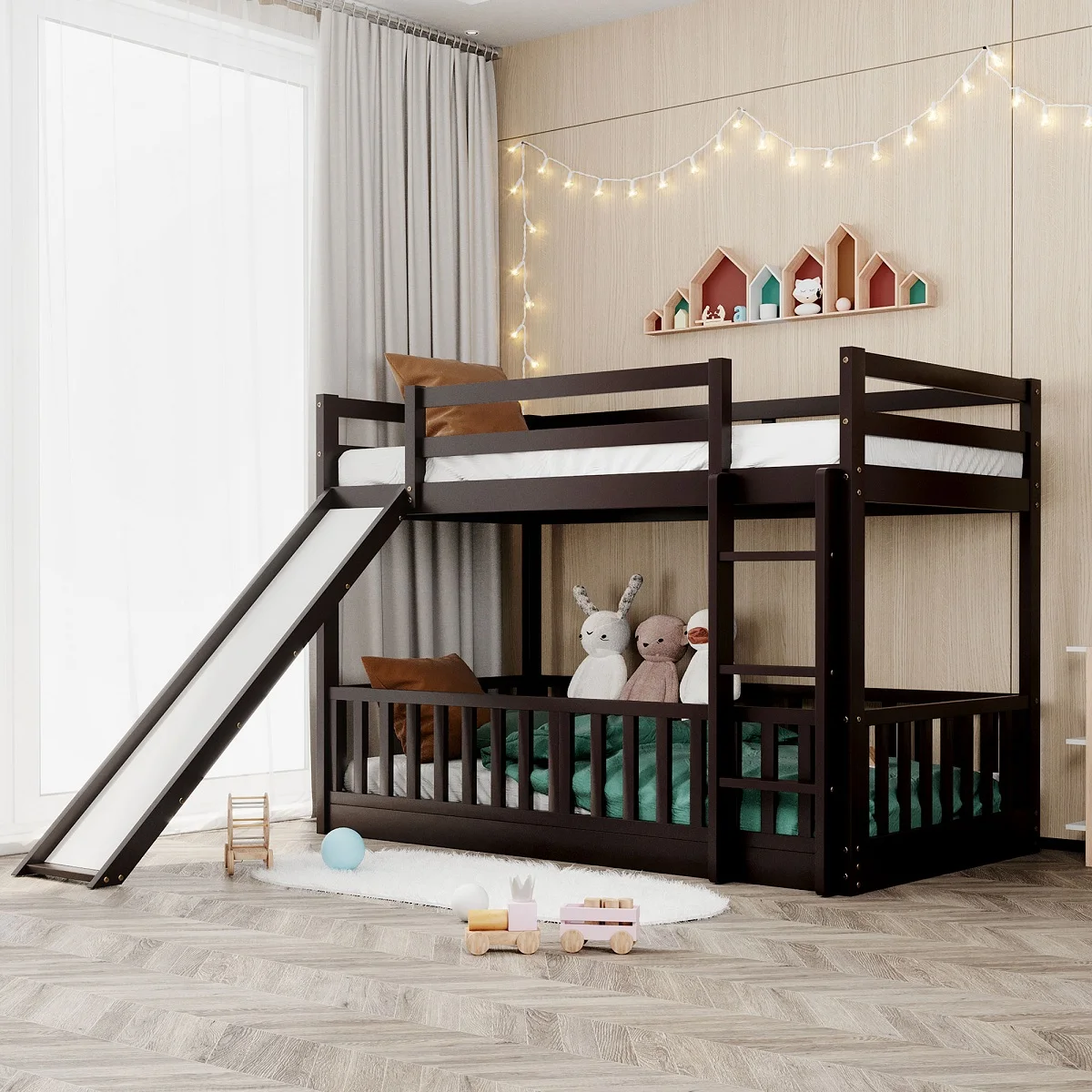 Espresso Twin Over Twin Bunk Bed with Slide and Ladder