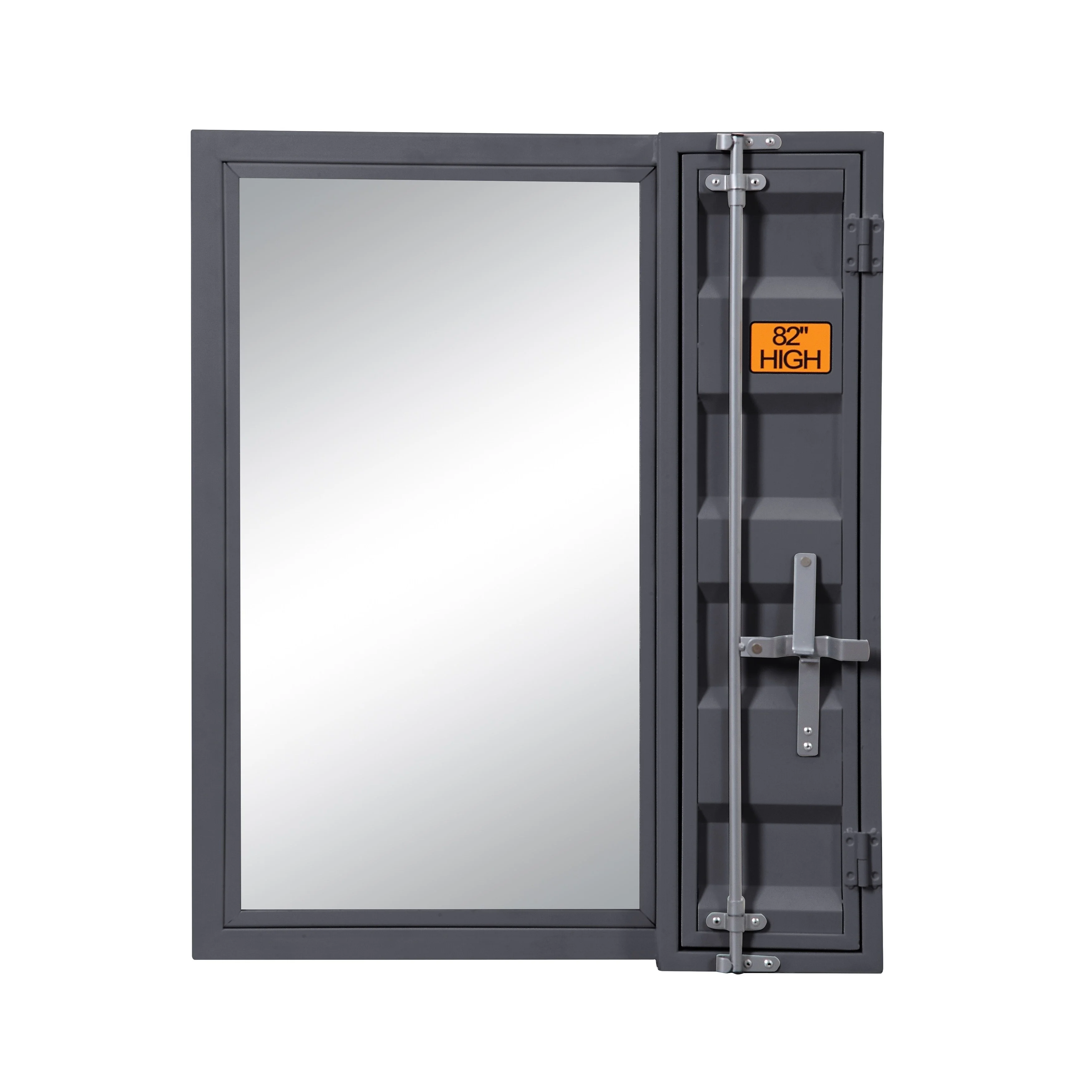 Industrial Style Metal Vanity Mirror with Recessed Door Storage, Gray