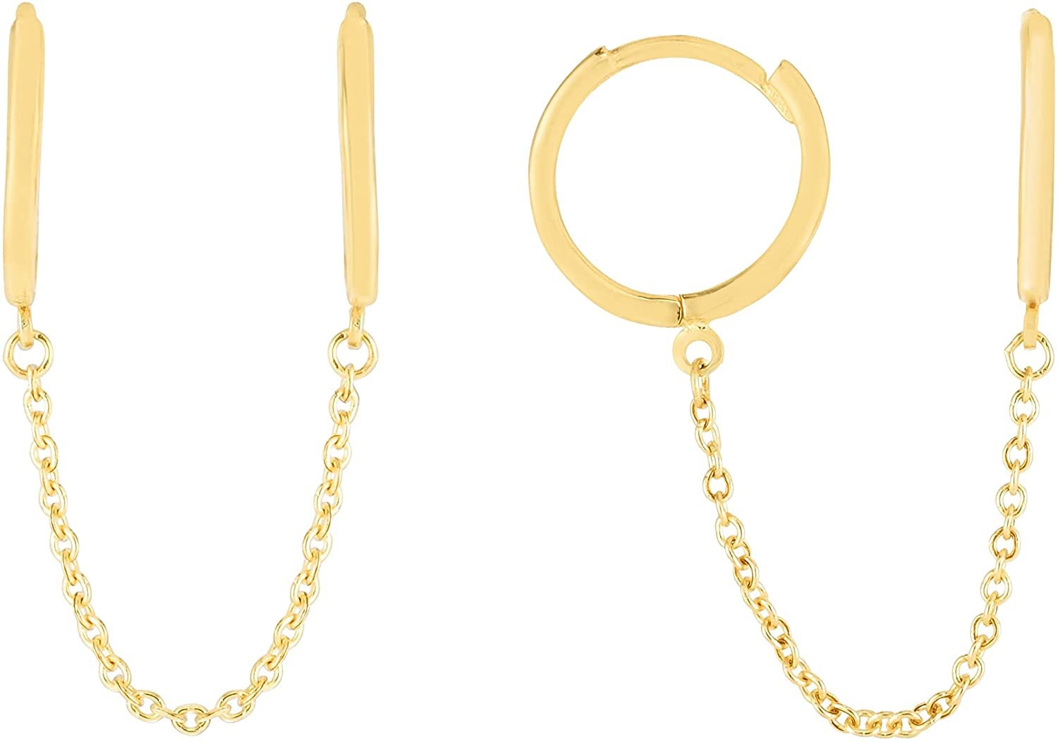 14K Yellow Gold Double Pierced Chain Huggie Earrings, Giorgio Bergamo