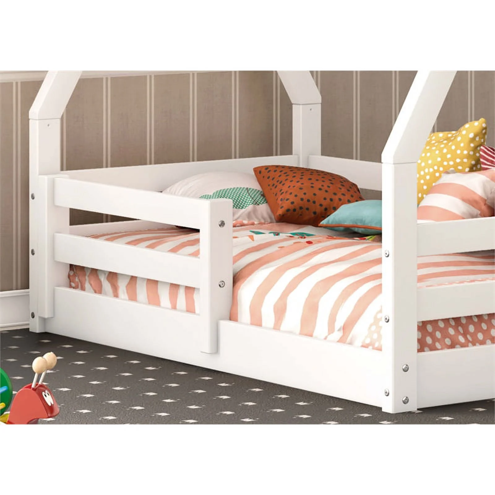 Pemberly Row Modern Solid Wooden Toddler Bed in White Finish