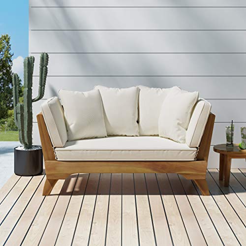 Christopher Knight Home 312937 Patrick Outdoor Acacia Wood Expandable Daybed with Water Resistant Cushions, Teak
