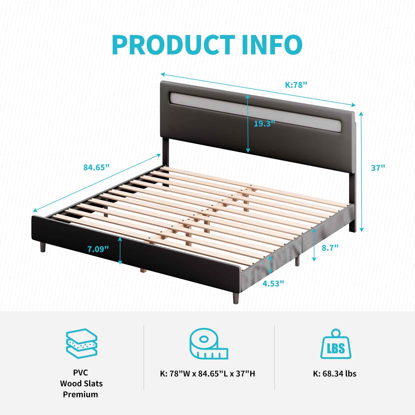 CECER King Size Platform Bed Frame with Smart RGB LED Light Strip | Bed Frame with Adjustable Headboard | Compatible with Alexa & App | No Mattress No Box-Spring Needed -Black