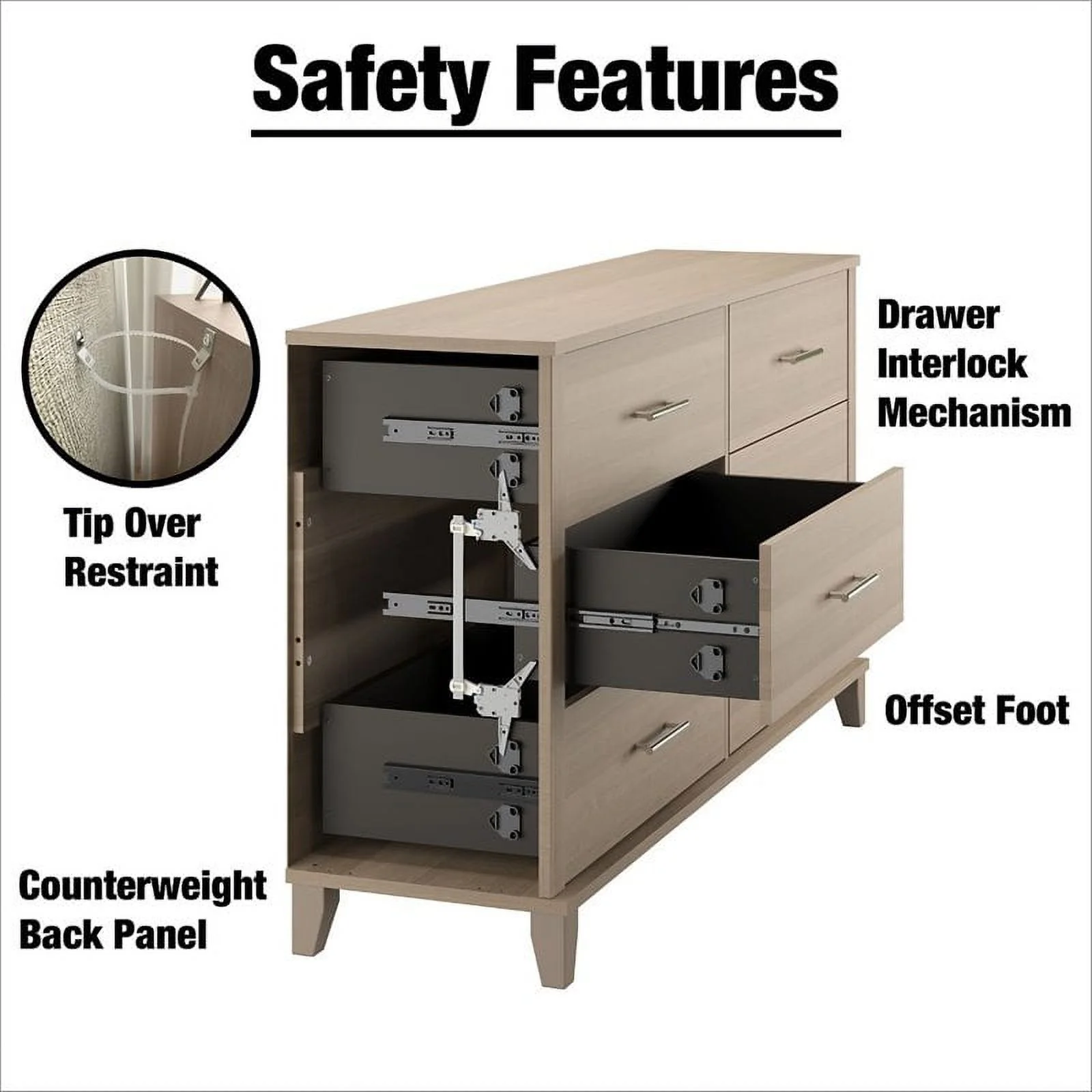 Pemberly Row 6 Drawer Double Dresser in Ash Gray