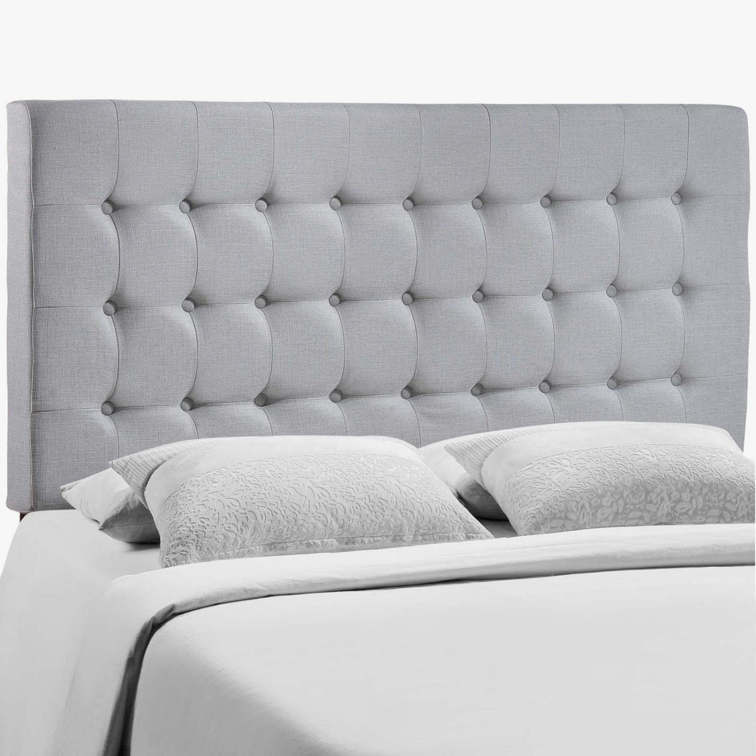 Tinble Tufted Button Linen Fabric Upholstered Queen Headboard In Gray