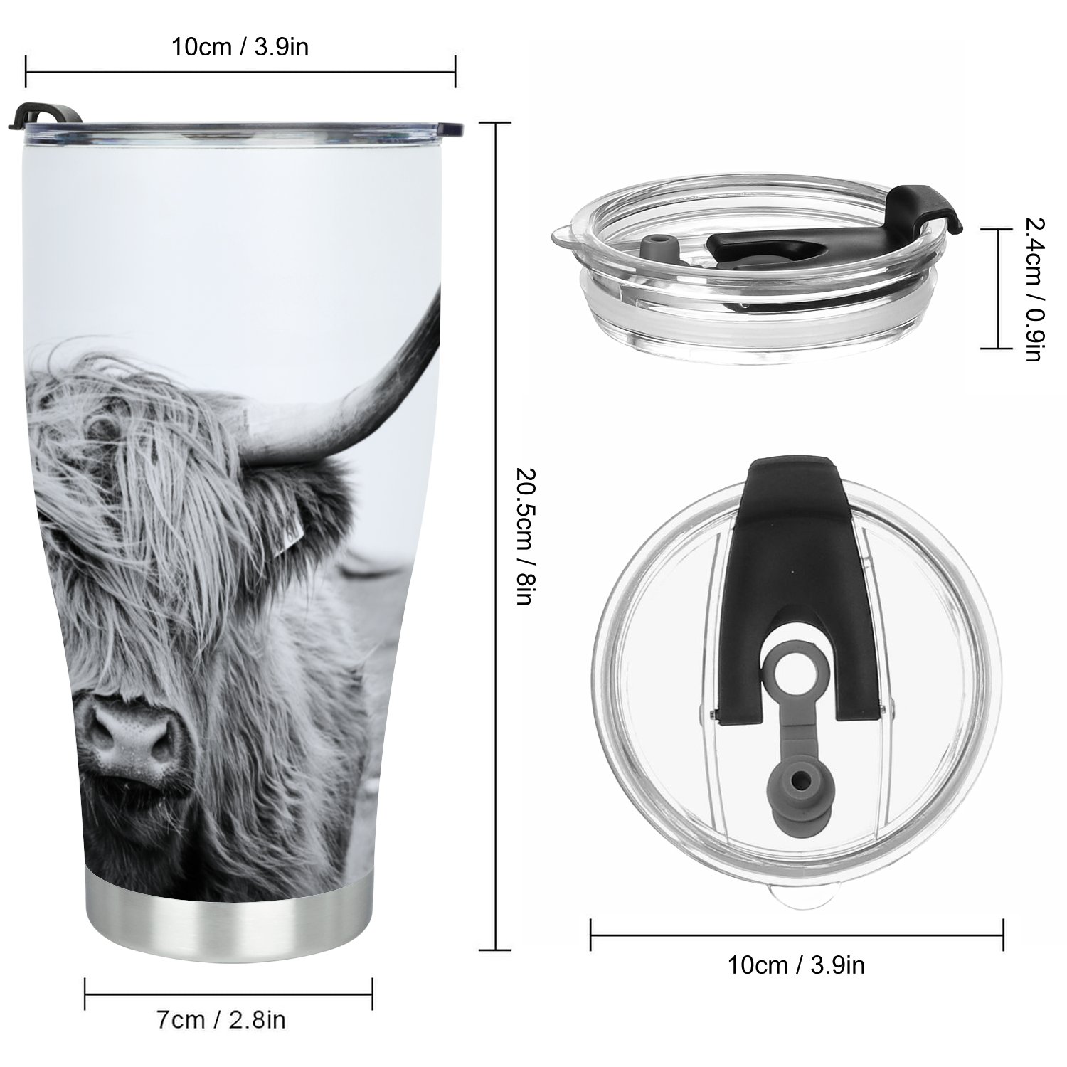 Hidove Stainless Steel Tumbler, Highland Cattle Closeup 30oz Leak Proof & Stainless Steel Bottle for Hot & Cold Drinks - Coffee Travel Mug, Water Metal Canteen, Thermal Cup