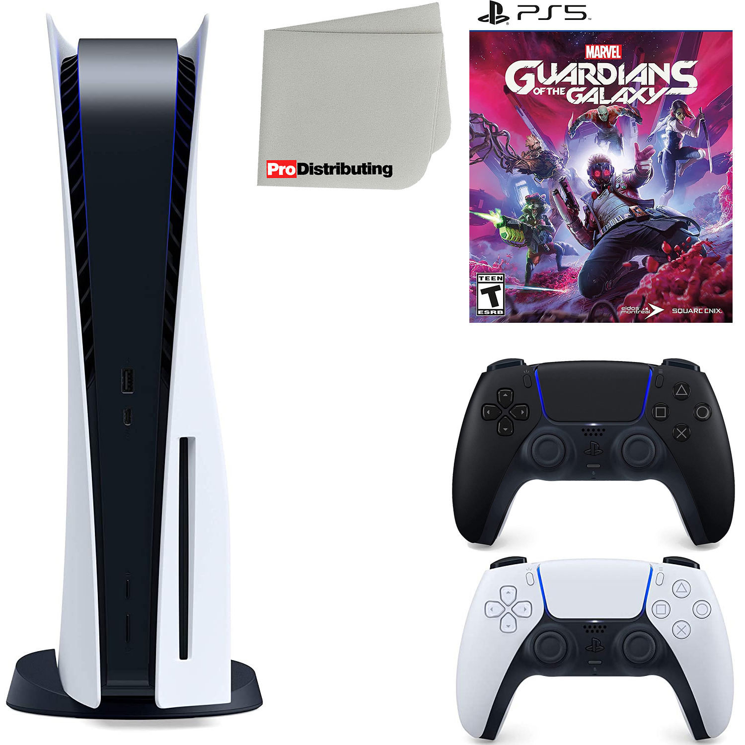 Sony Playstation 5 Disc Version (Sony PS5 Disc) with Midnight Black Extra Controller, Marvel’s Guardians of the Galaxy and Microfiber Cleaning Cloth Bundle