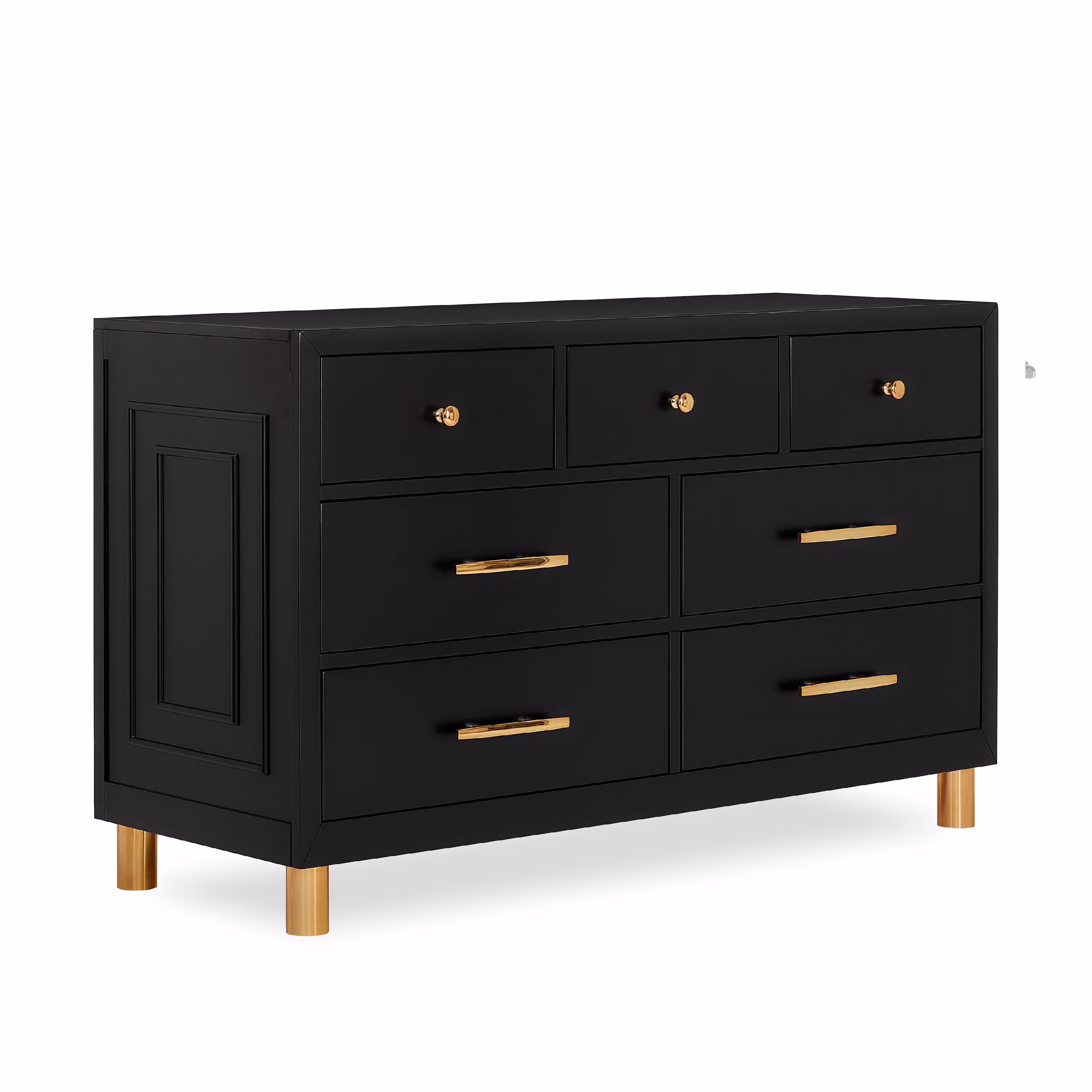 Evolur Loft Art Deco Double Dresser with 7 Drawers, Metal Drawer Pulls, Black, Modern