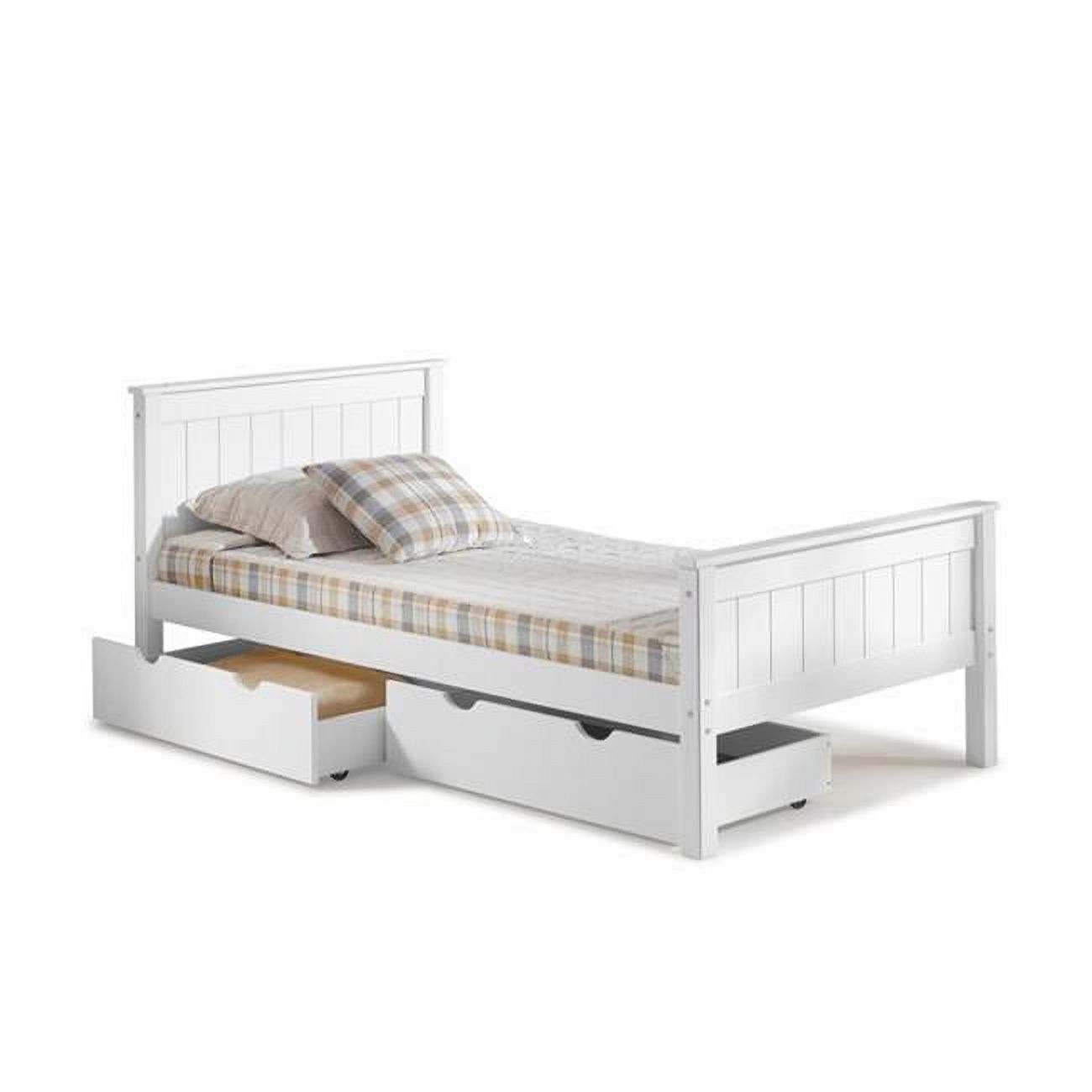 Harmony Twin Size Wood Platform Bed with Storage Drawers, White