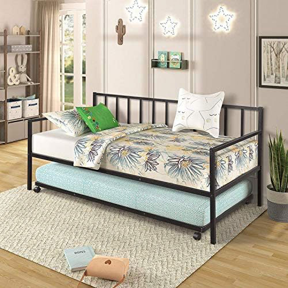 RUNFAYBIU Twin Daybed with Trundle Metal Daybed Frame for Living Room Guest Room，Black