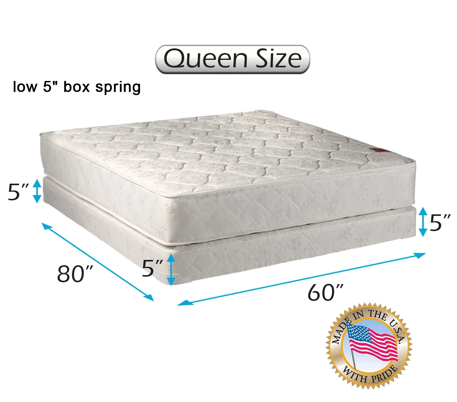 DS USA Legacy 2-Sided Queen Size Mattress and Low Profile Box Spring Set with Bed Frame Included - Flippable, Spine Support, Superior Quality, Long Lasting Comfort by Dream Solutions USA