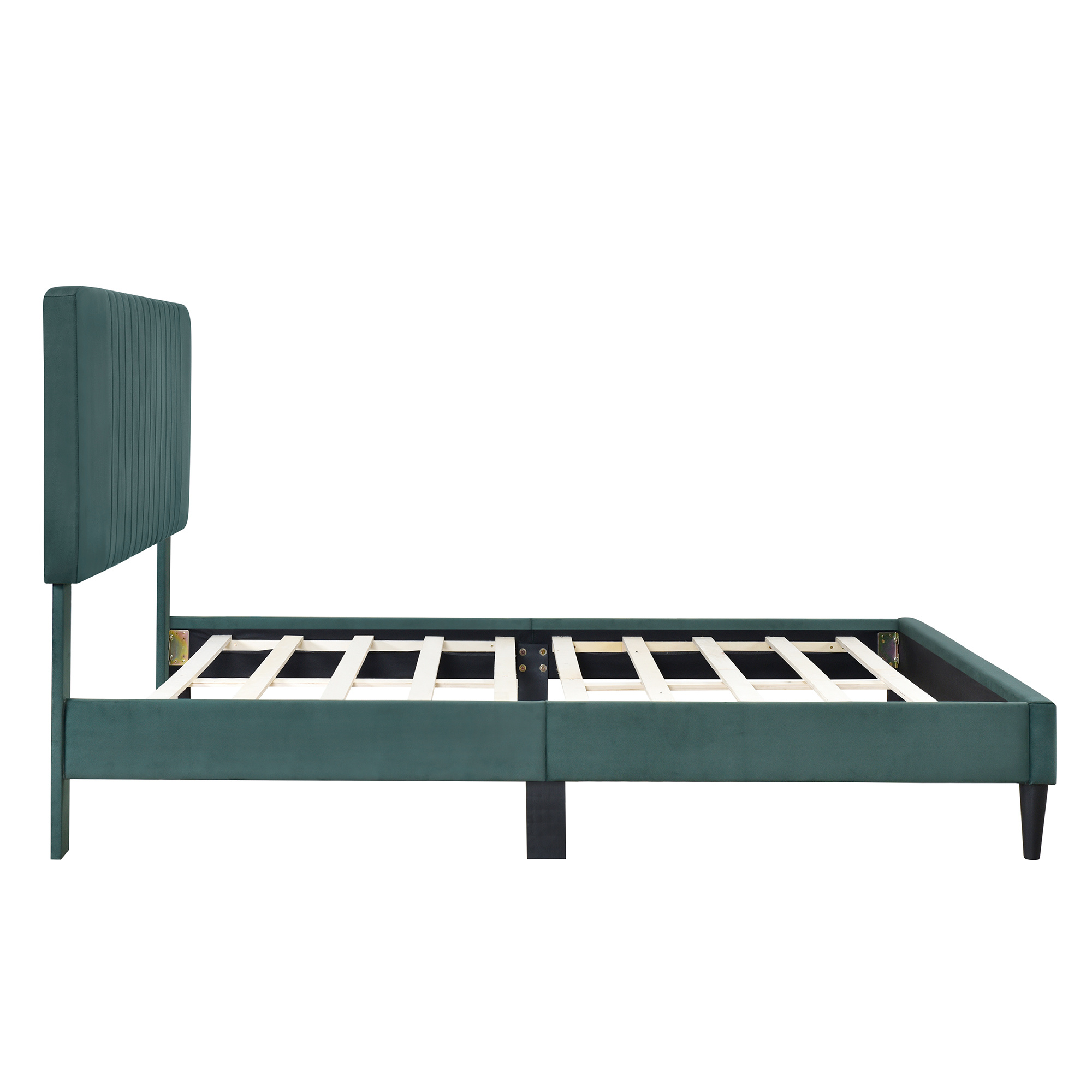 LANTRO JS Full Size Upholstered Platform Bed, No Box Spring Needed, Velvet Fabric, Green