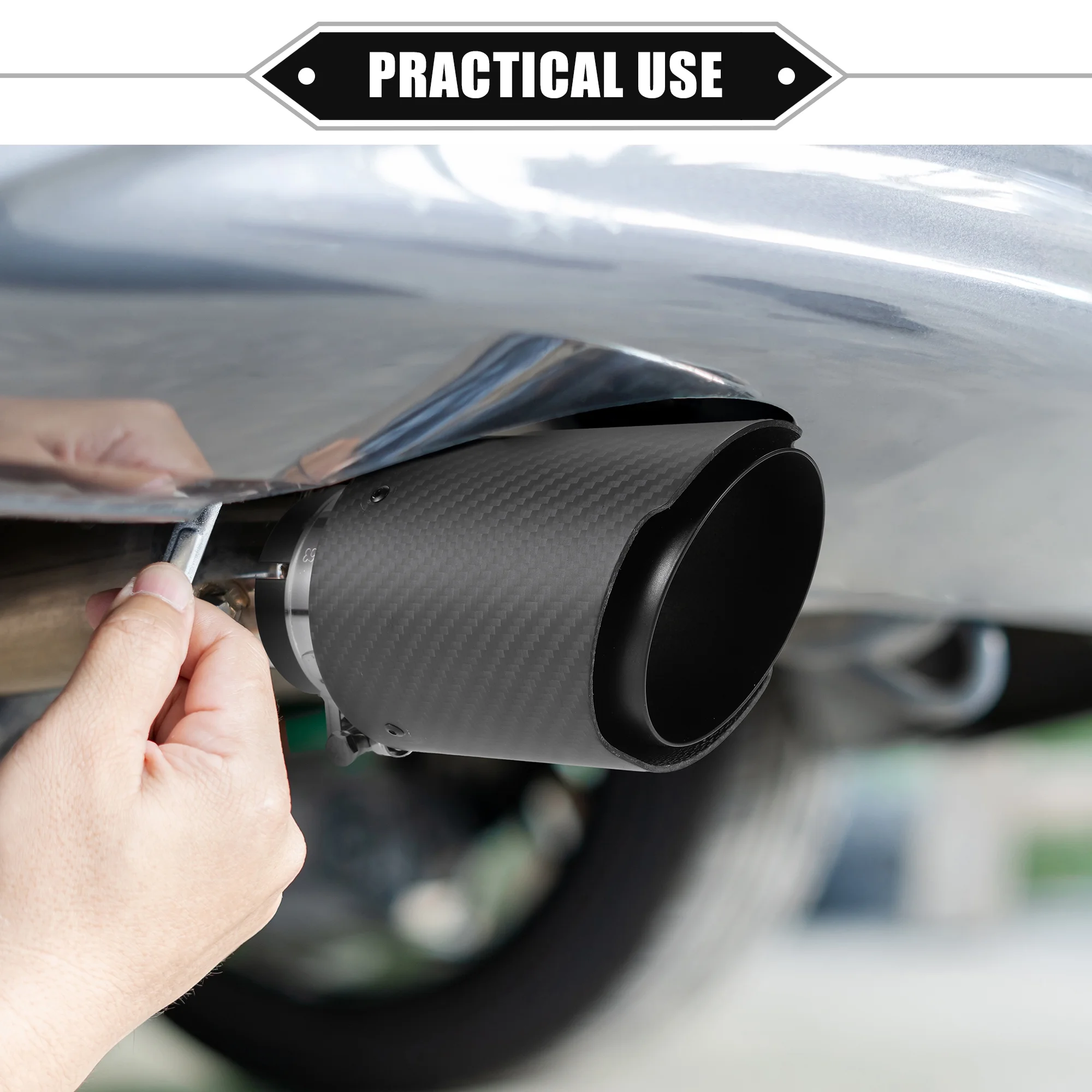 Unique Bargains Car Exhaust Tip Tail Pipe 2.4 Inch Inlet 3.7 Inch Outlet Universal Carbon Fiber Pattern Black