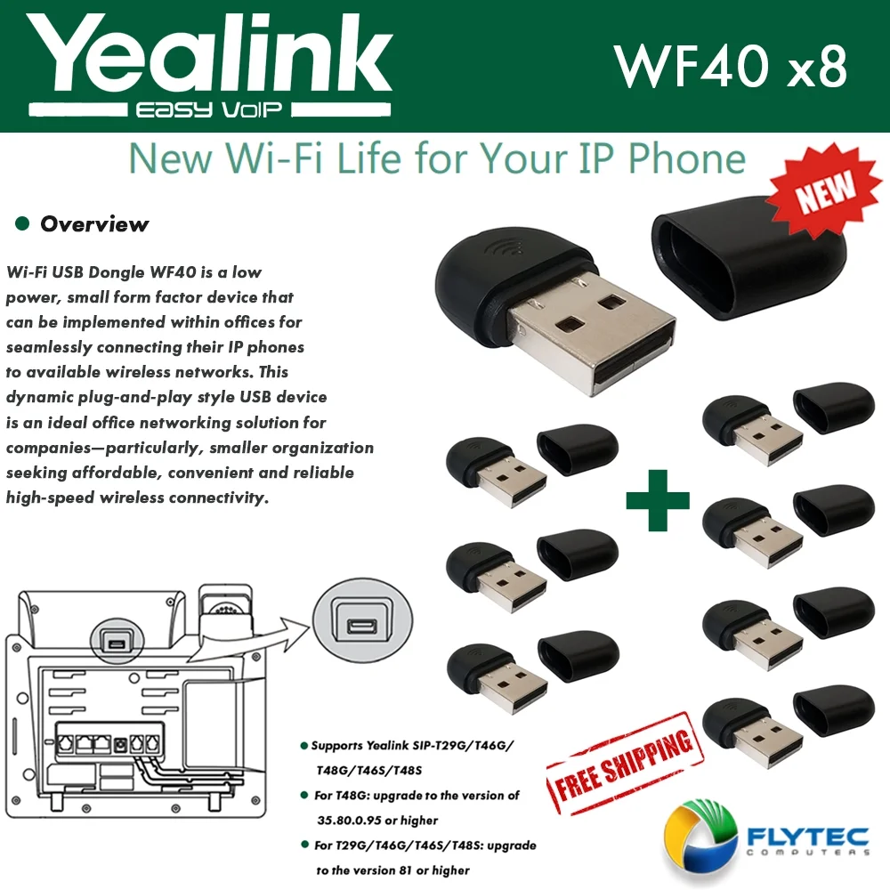 Yealink WF40 8-Pack USB Dongle Wi-Fi plug and play 150 Mbps