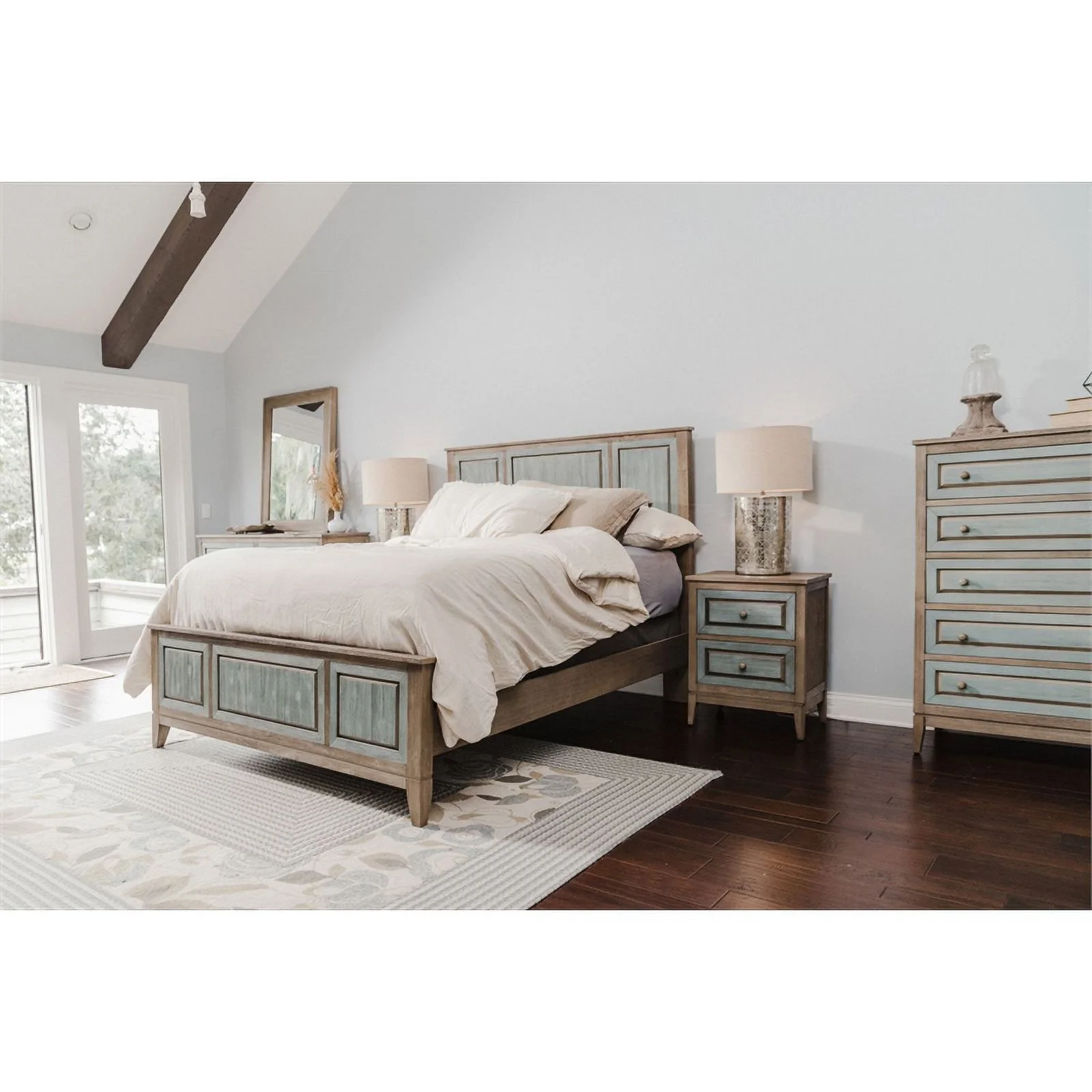 Sanibel Blue Grey Solid Wood Coastal Modern Queen Headboard