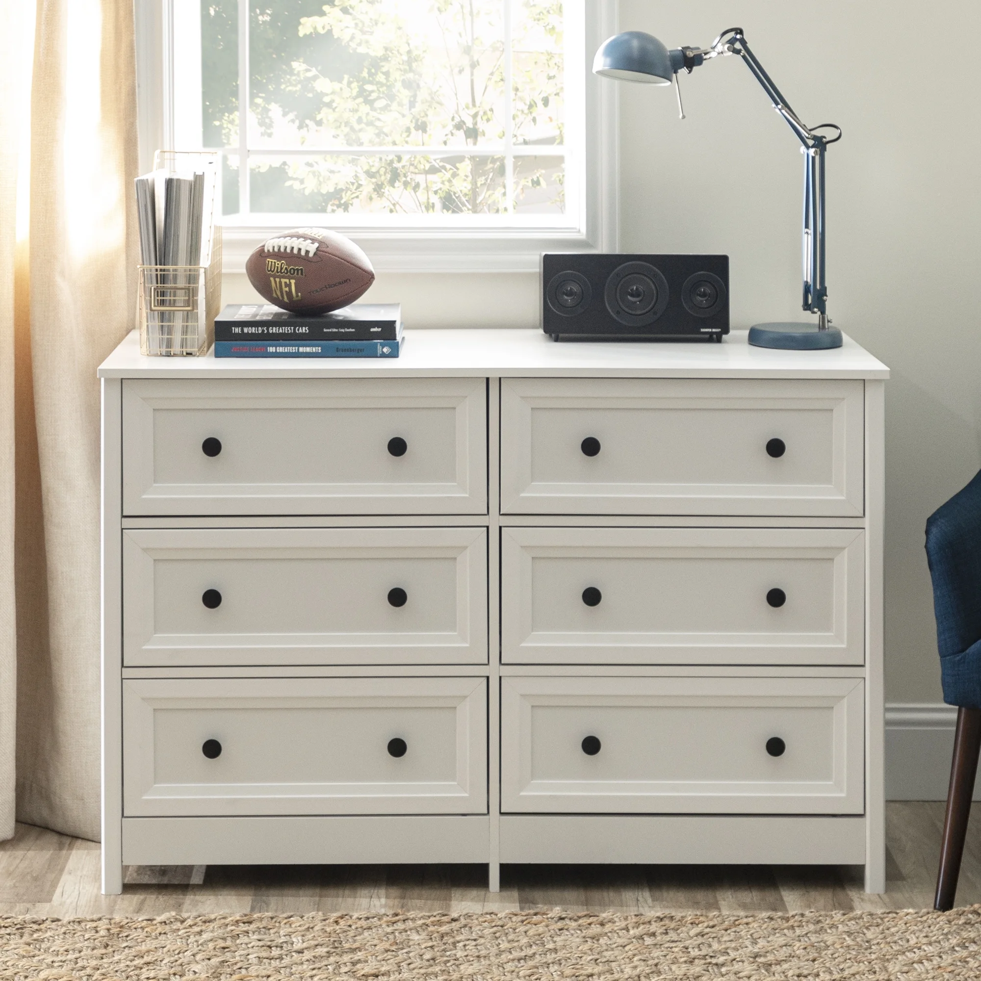 Walker Edison Modern Farmhouse Grooved 6-Drawer Dresser, White
