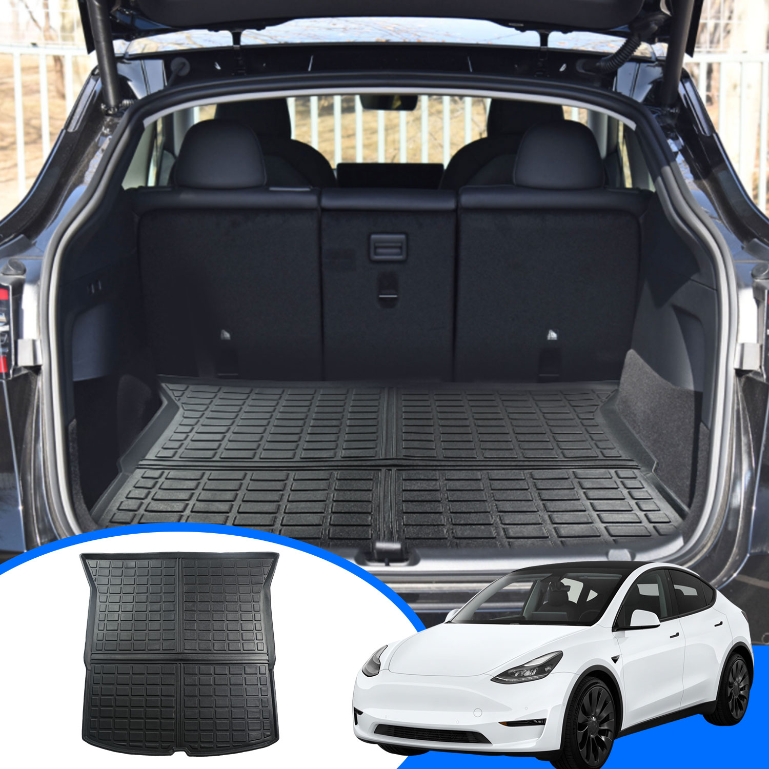 Cargo Liner Fit 2020 Tesla Model Y 7-Seat All Weather Rear Trunk Cover Cargo Tray Floor Mat for Tesla Model Y 2020 SUV Accessory , Black
