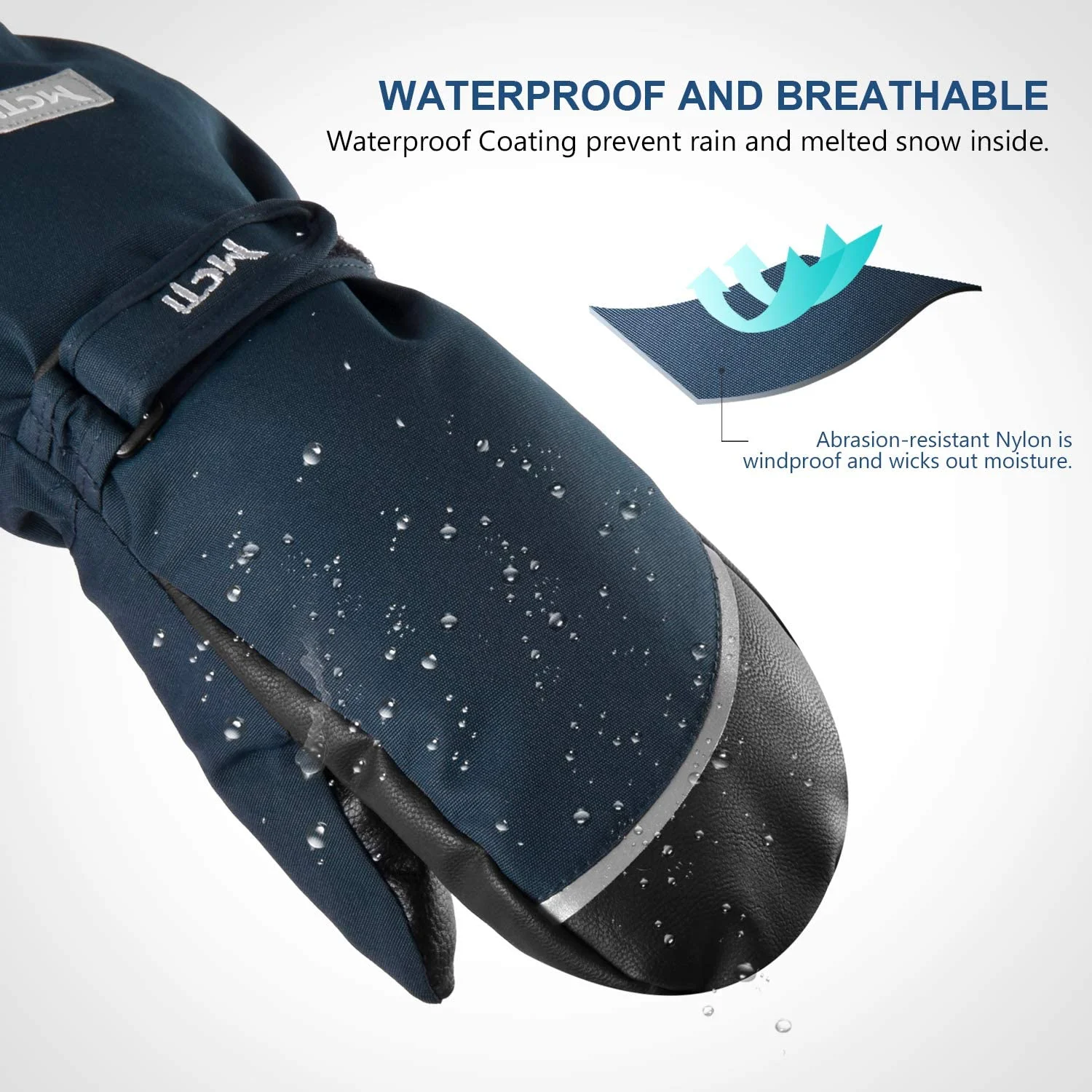 MCTi Kids Mittens Waterproof Winter Ski Warm Sherpa Lined Long Cuff with String